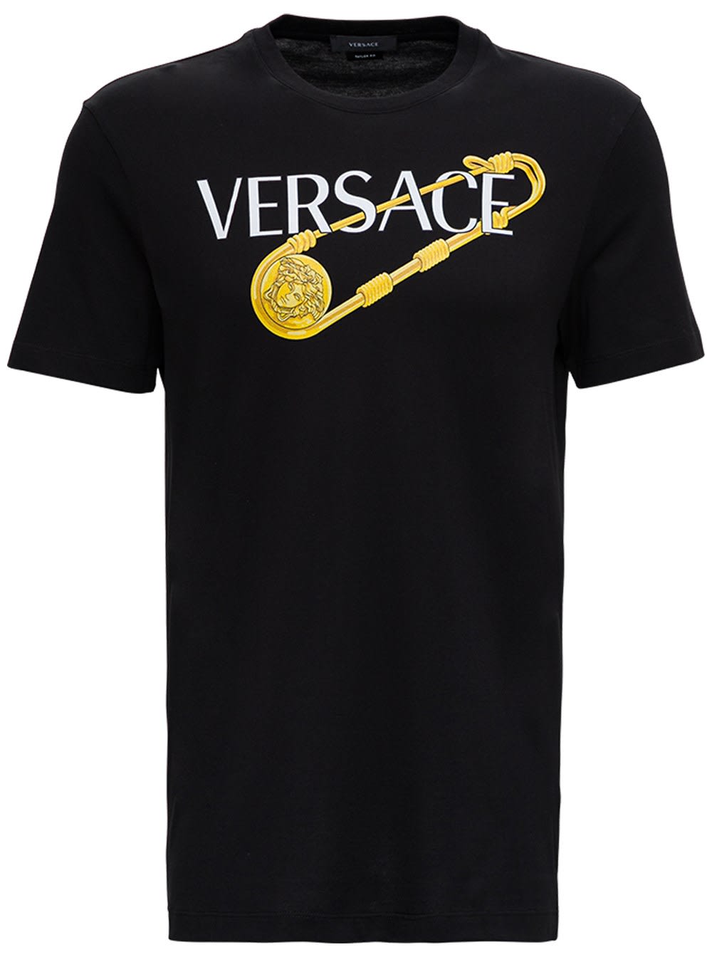 Versace Cotton T-shirt With Brooch And Logo Print