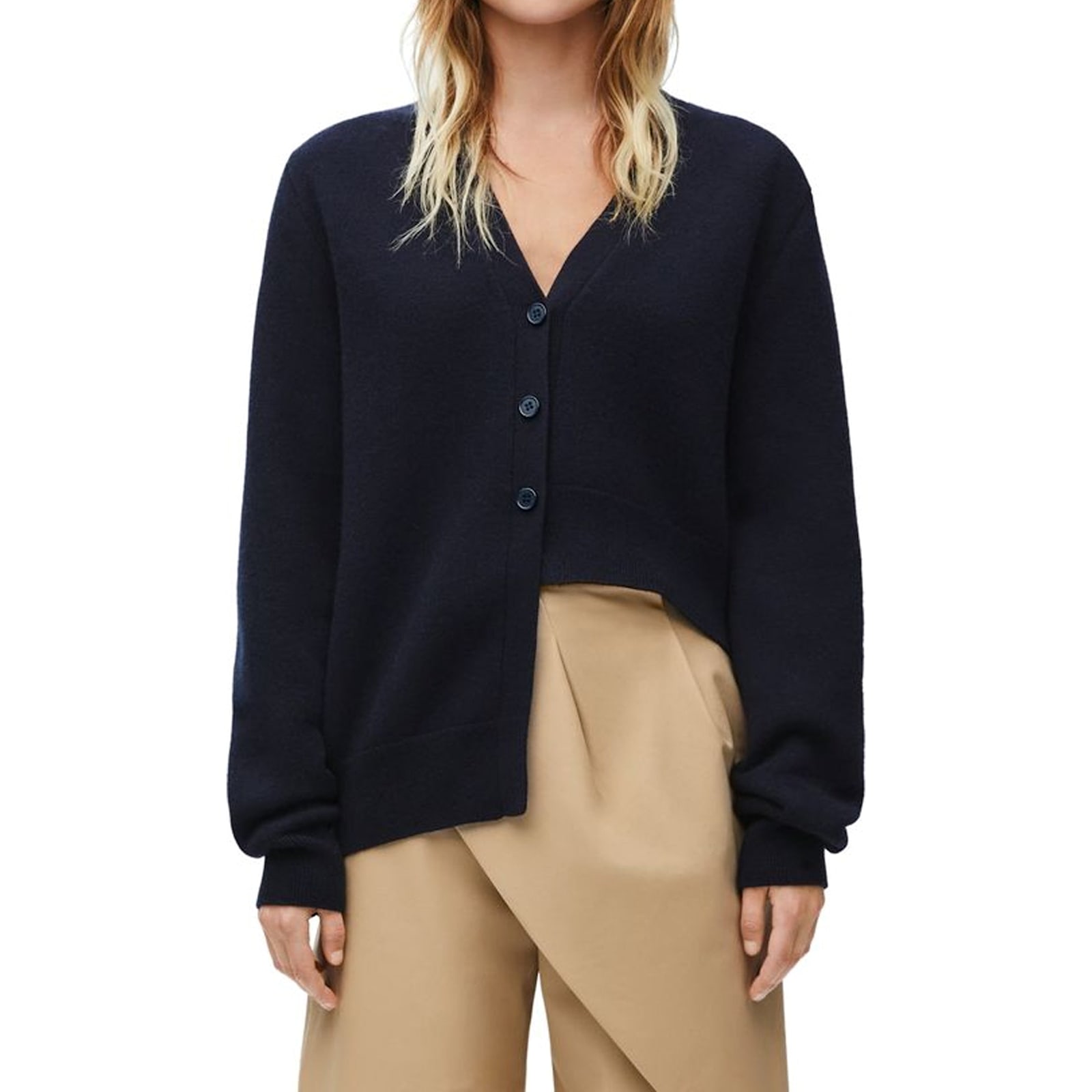 Shop Loewe Asymmetric Cashmere Cardigan In Blue