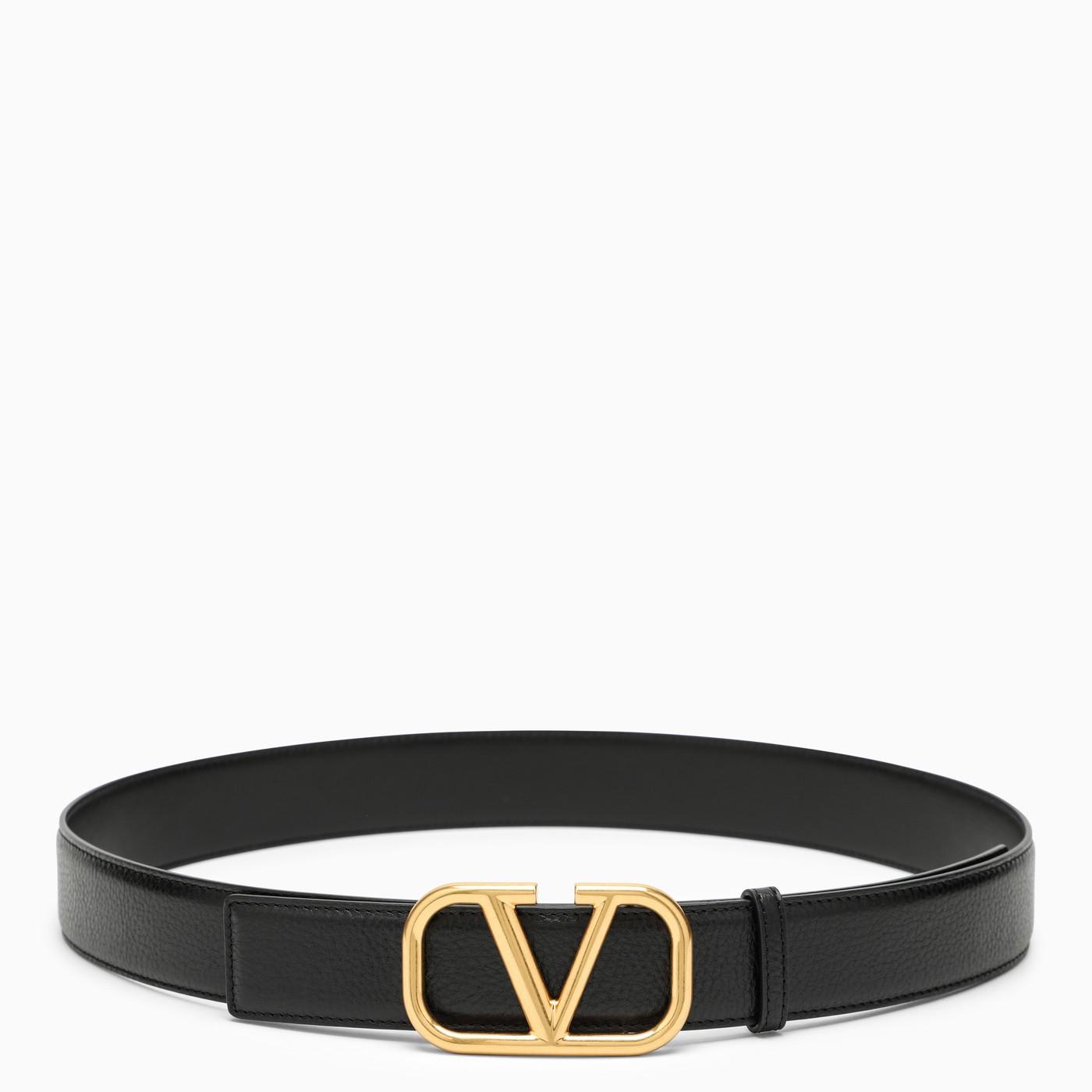 Shop Valentino Vlogo Black\/gold Leather Belt