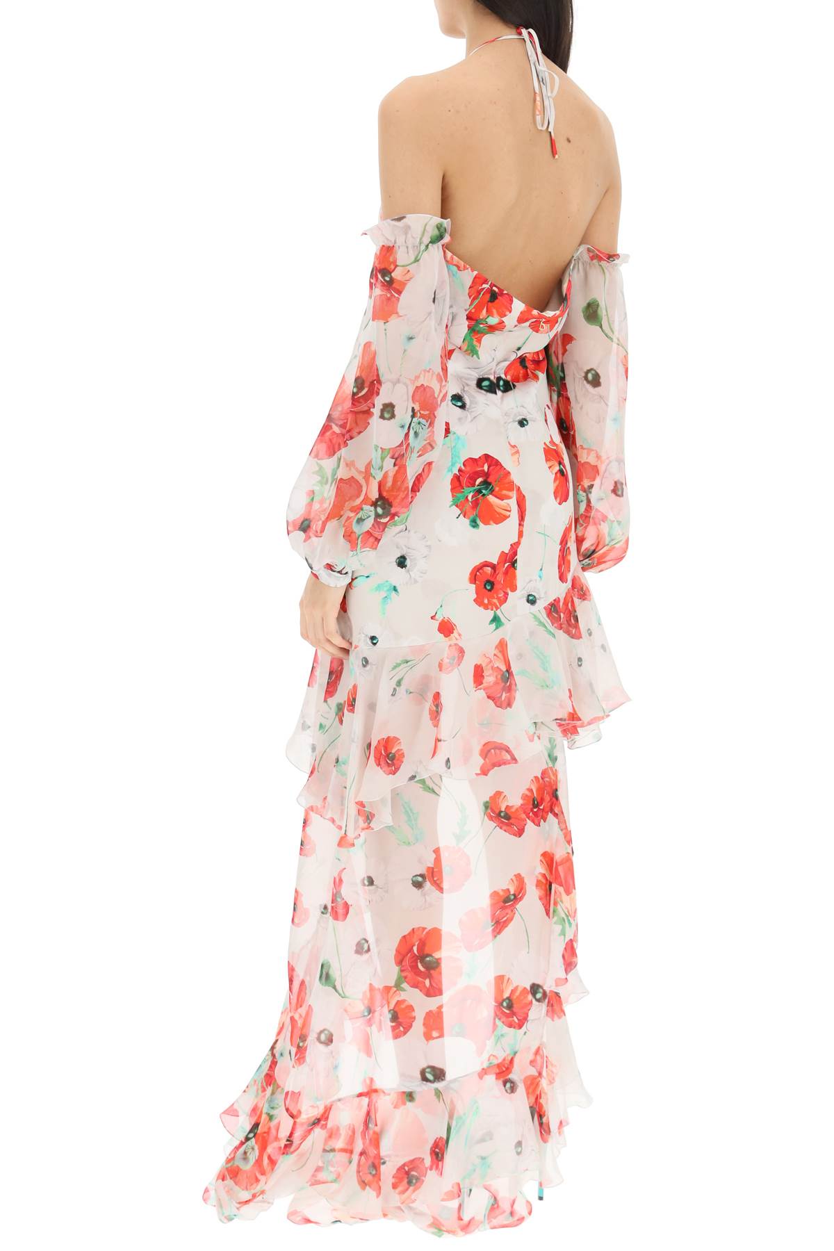 Shop Raquel Diniz Luna Asymmetric Silk Dress In Red Grey Blossom (white)