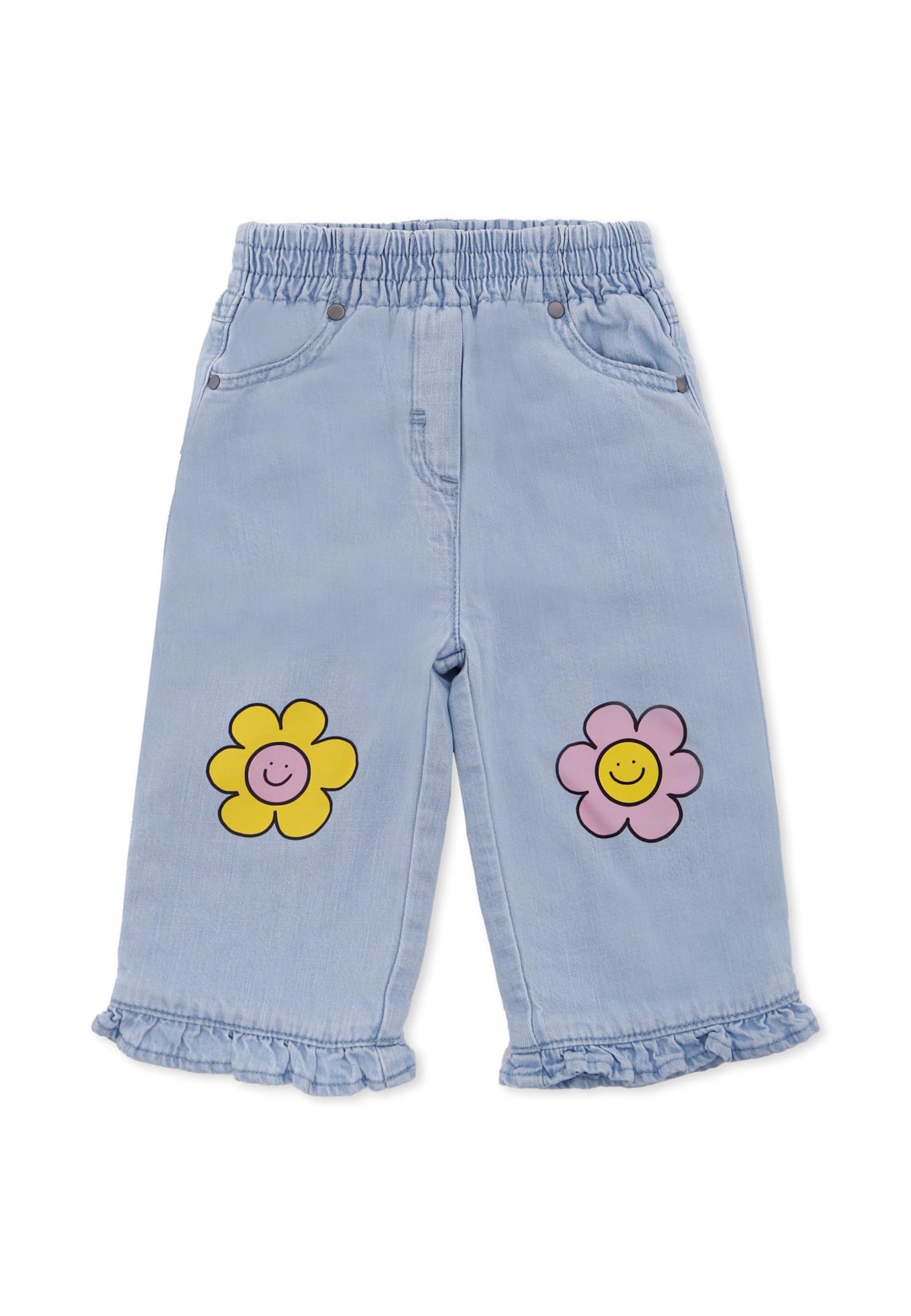 Stella Mccartney Light Blue Jeans For Baby Girl With Flowers In Blue