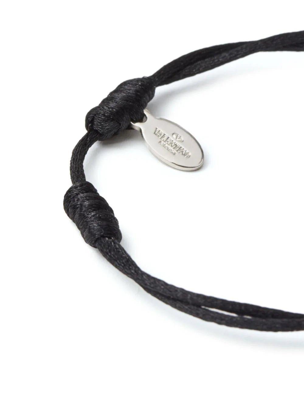 Shop Valentino Logo Charm Bracelet In Black