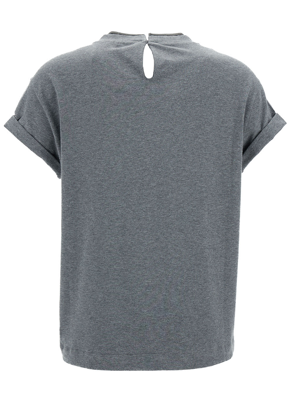 Brunello Cucinelli Rolled Crew Neck Keyhole Back Top In Grey