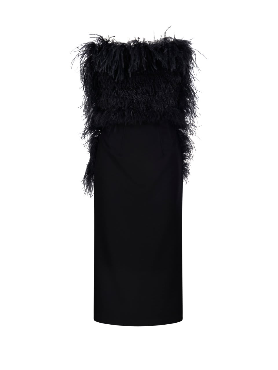 Sportmax Feather-trim Square Neck Midi Dress In Black