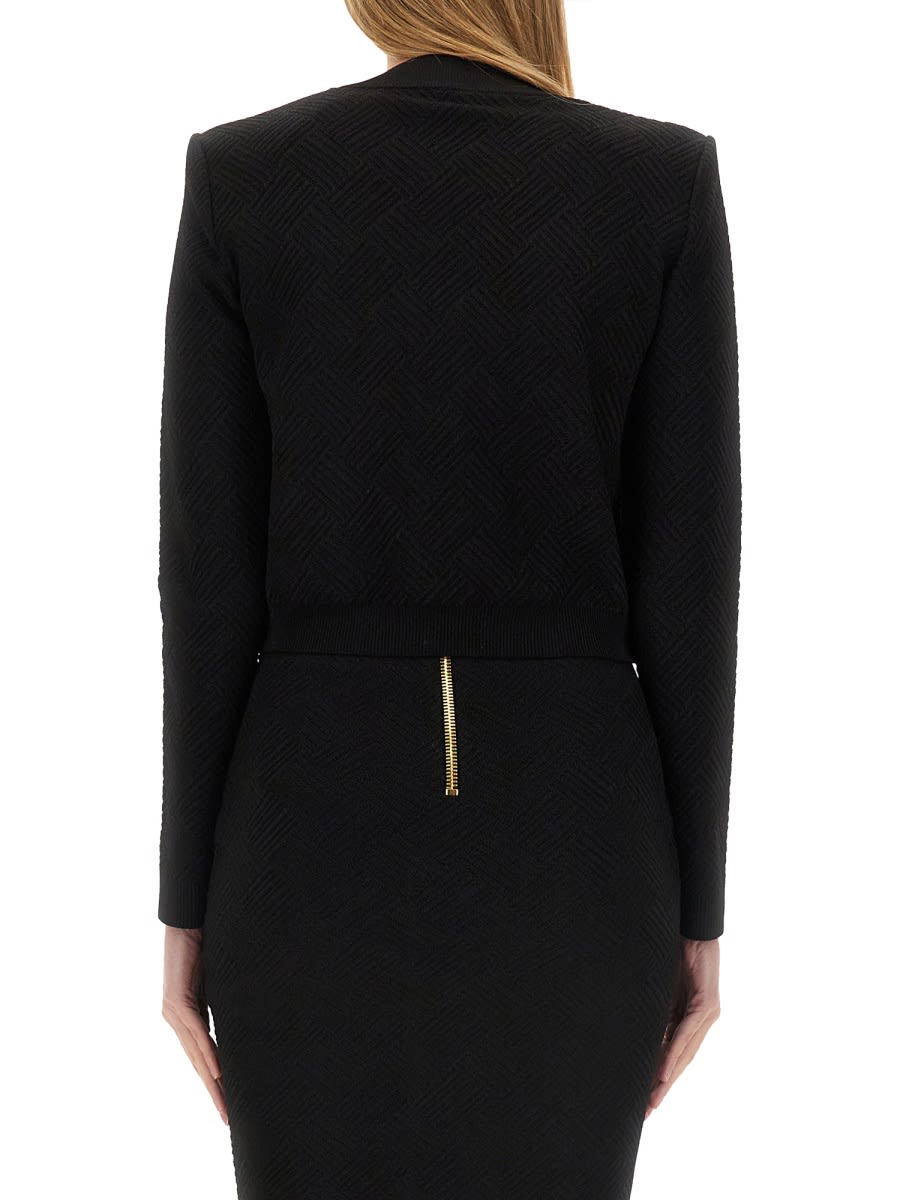 Shop Balmain Vichy Cardigan In Black