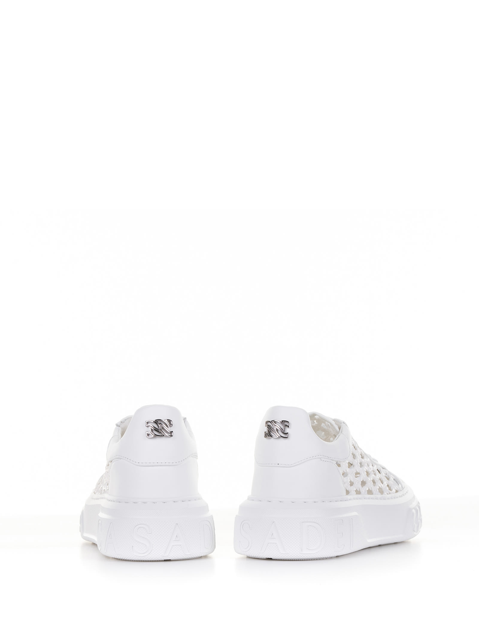 Shop Casadei Perforated Leather Sneaker With Maxi Logo In Bianco