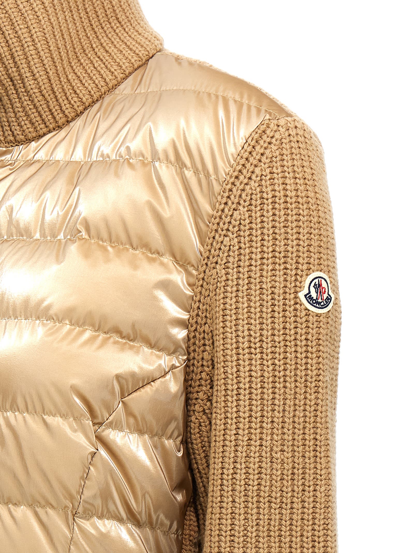 Shop Moncler Two-material Cardigan In Beige