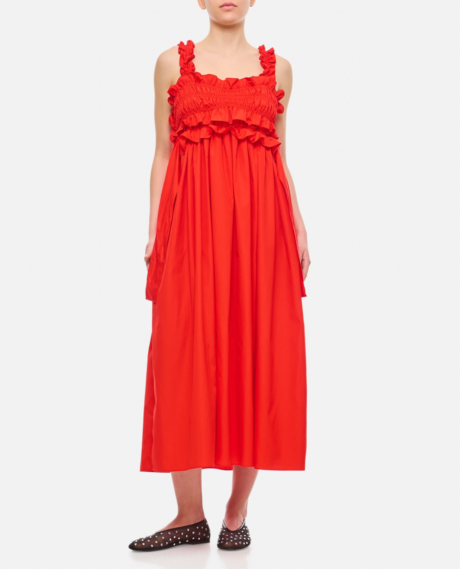 Shop Cecilie Bahnsen Giovanna Cotton Long Dress In Red