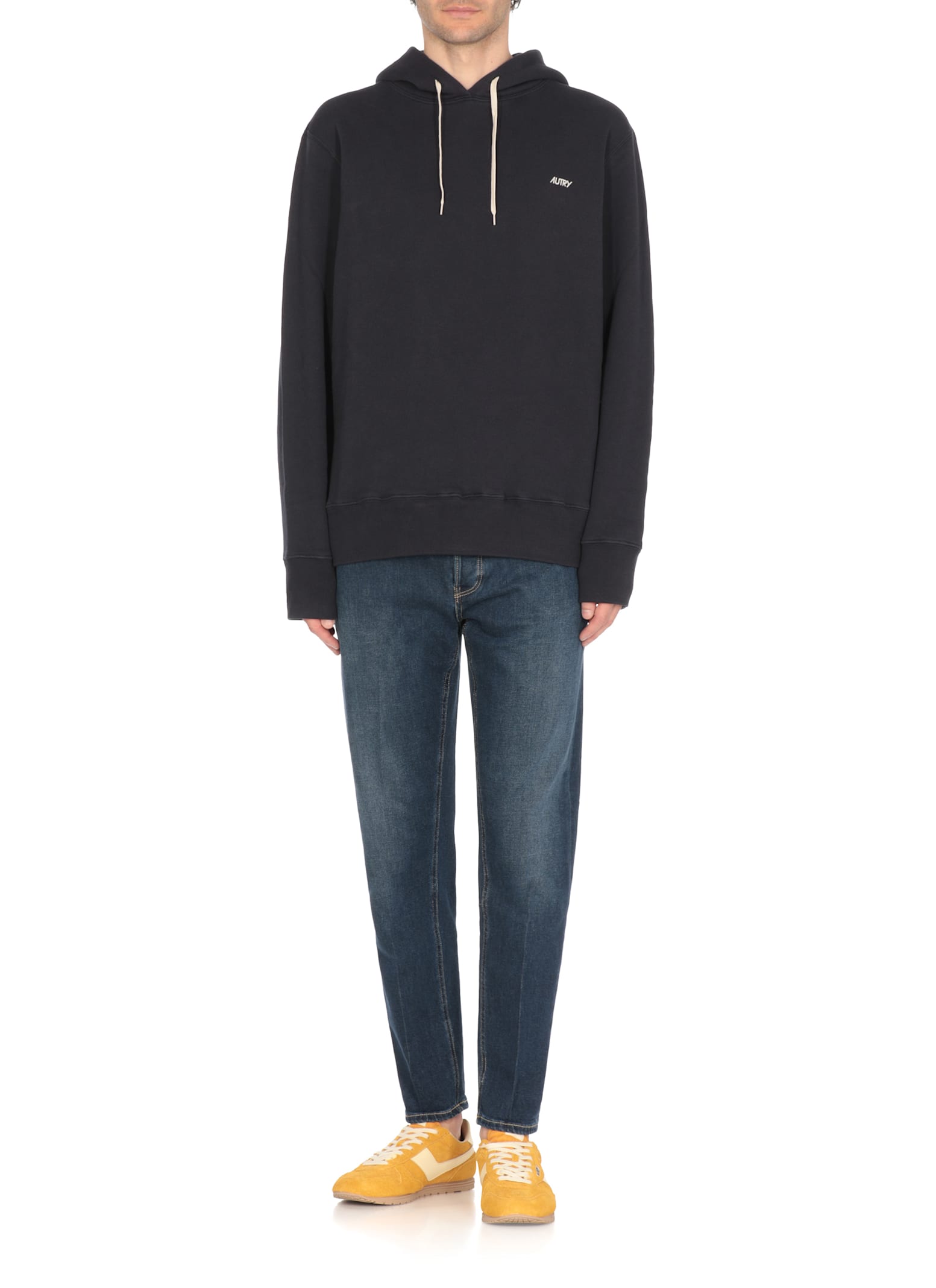 Autry Navy Cotton Hoodie With Drawstring Hood And Contrast Logo In Blue