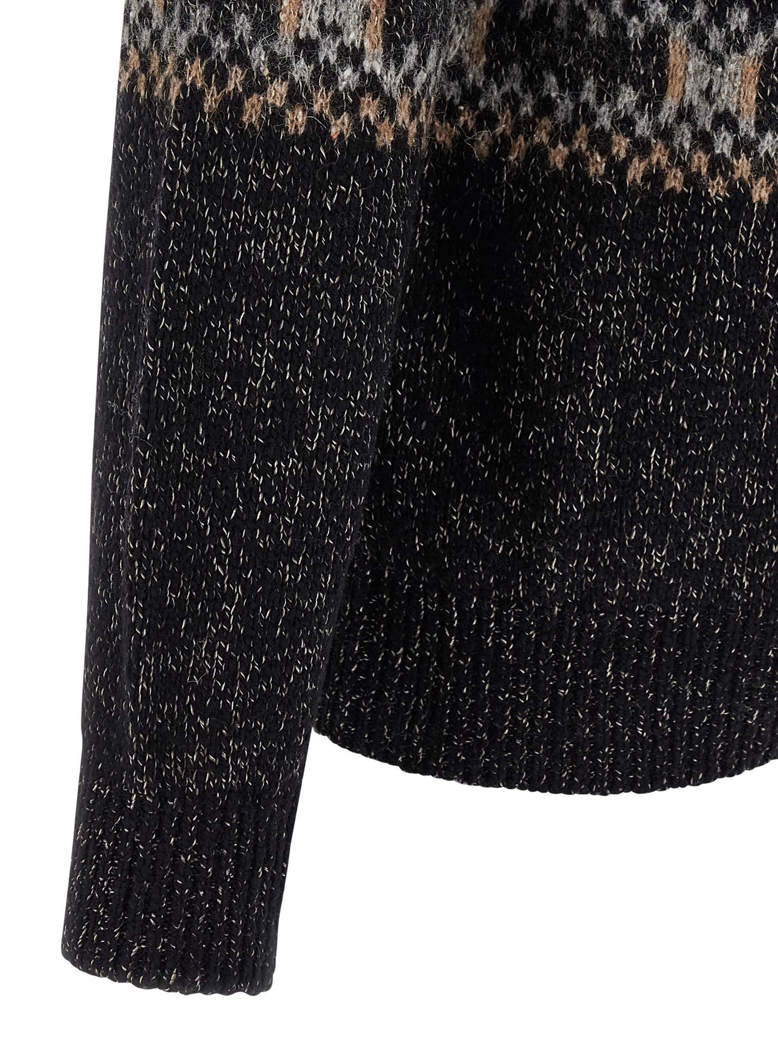 Brunello Cucinelli Geometric Jacquard Cardigan Sweaters And Cardigans Multicolor In Black