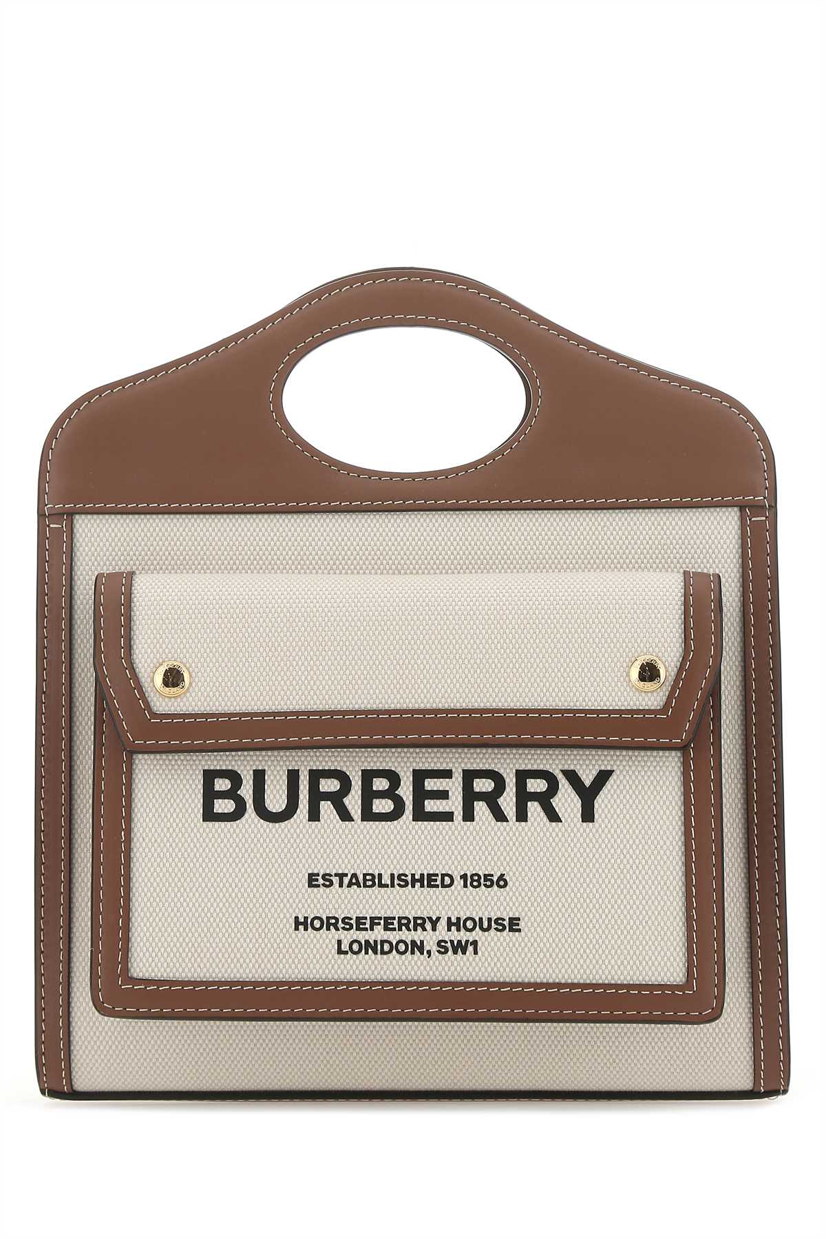 Shop Burberry Two-tone Canvas And Leather Mini Pocket Handbag In Naturalmaltbrown