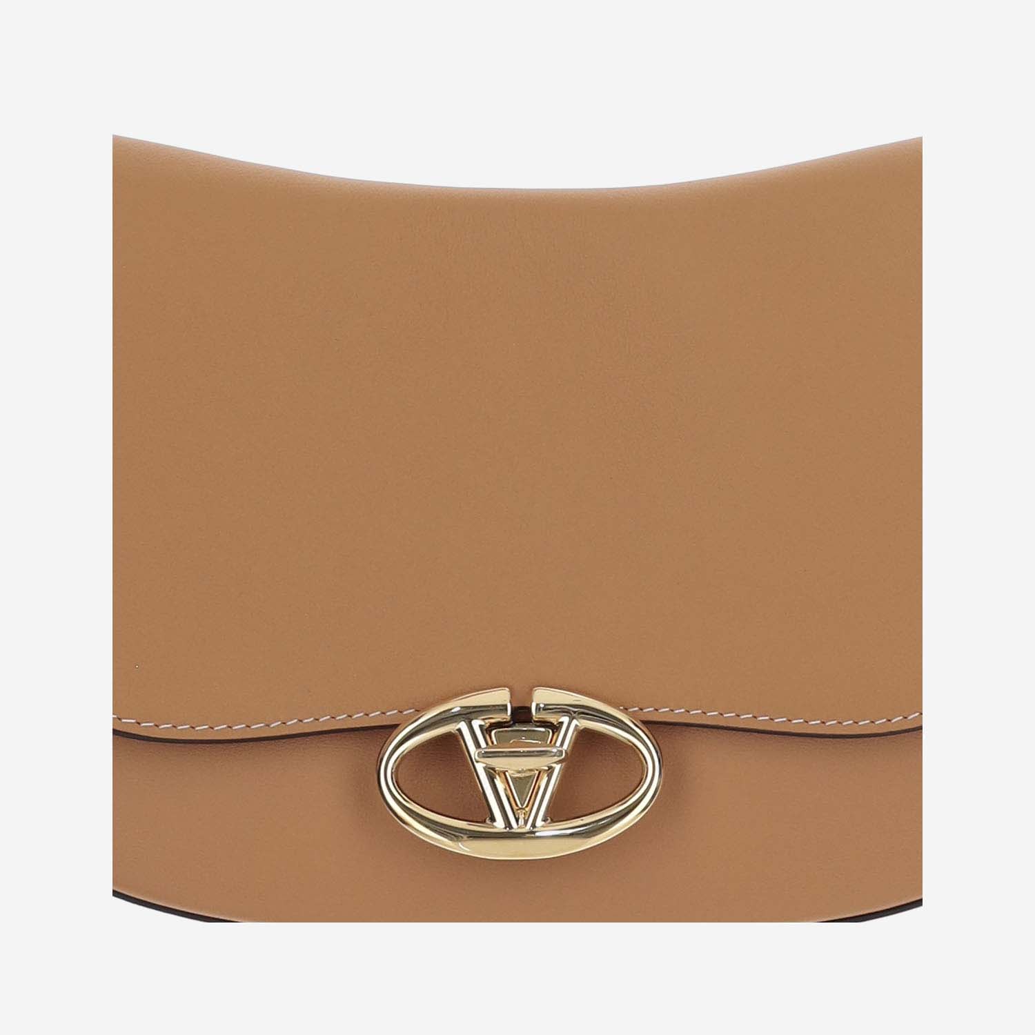 Shop Valentino Garavani Ohval Small Leather Shoulder Bag In Beige