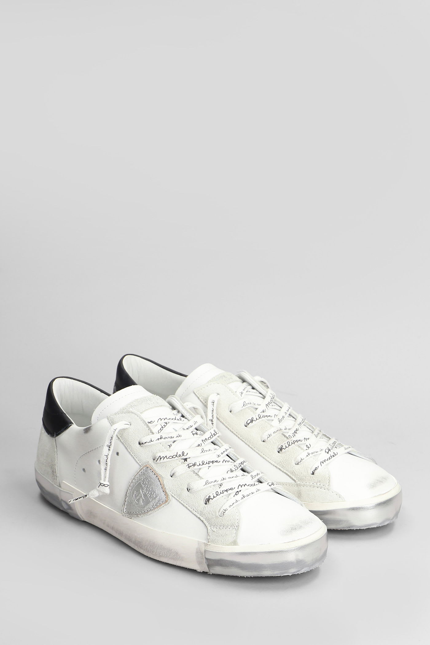 Philippe Model Prsx Low Sneakers In White Suede And Leather In White