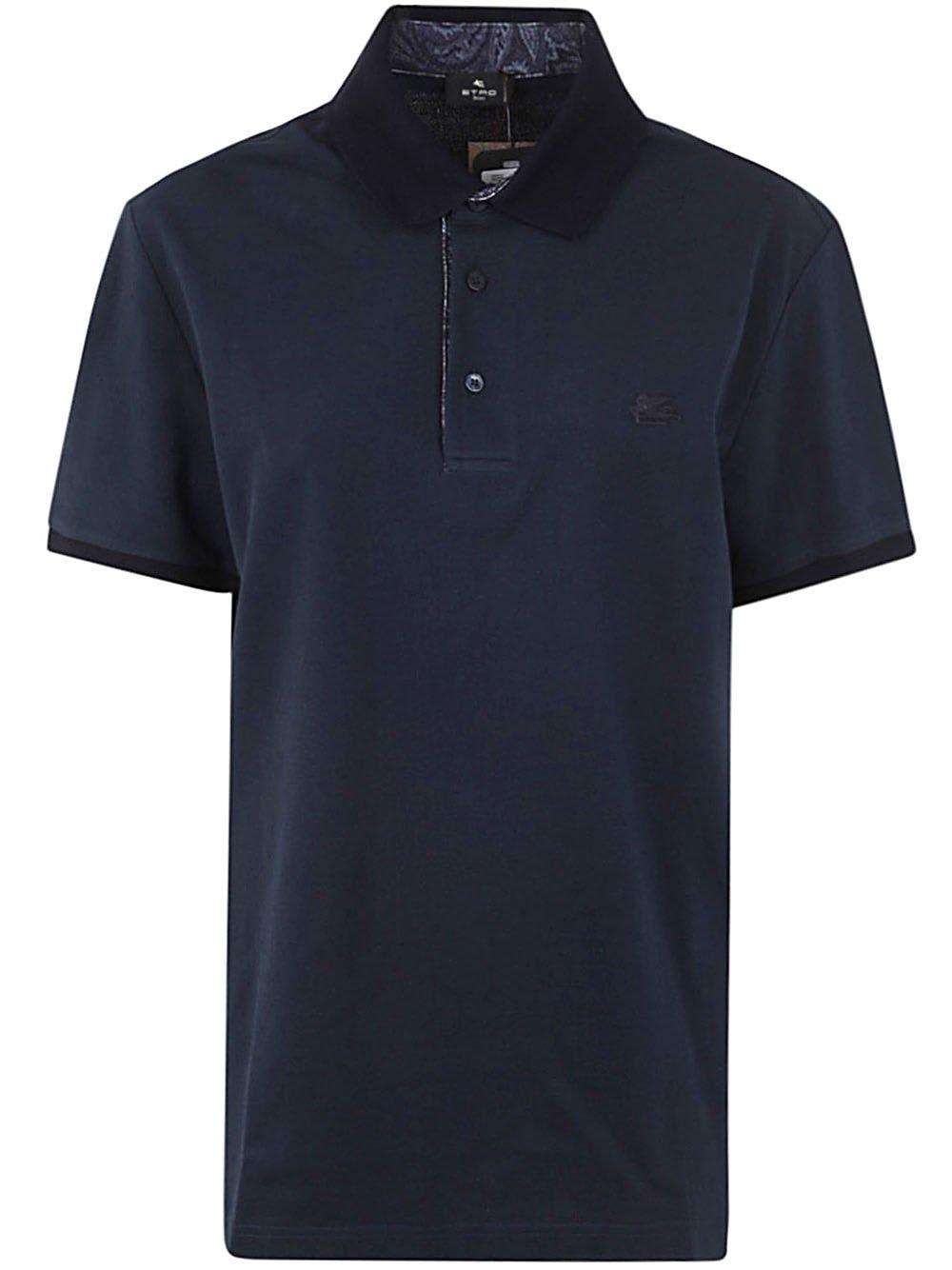 Shop Etro Logo Embroidered Short Sleeved Polo Shirt In Blu Navy