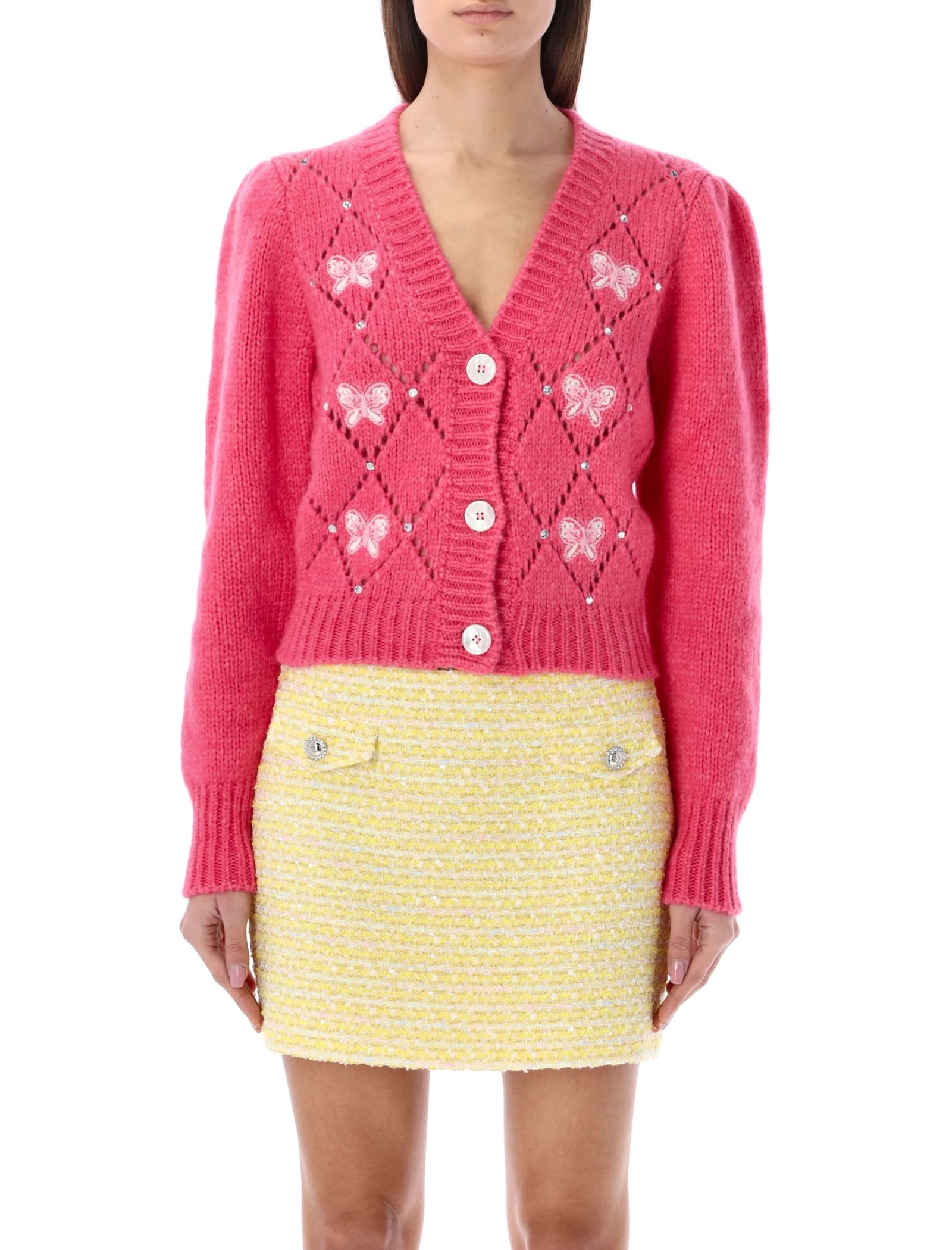 ALESSANDRA RICH KNITTED CARDIGAN WITH HOTFIX AND EMBROIDERY