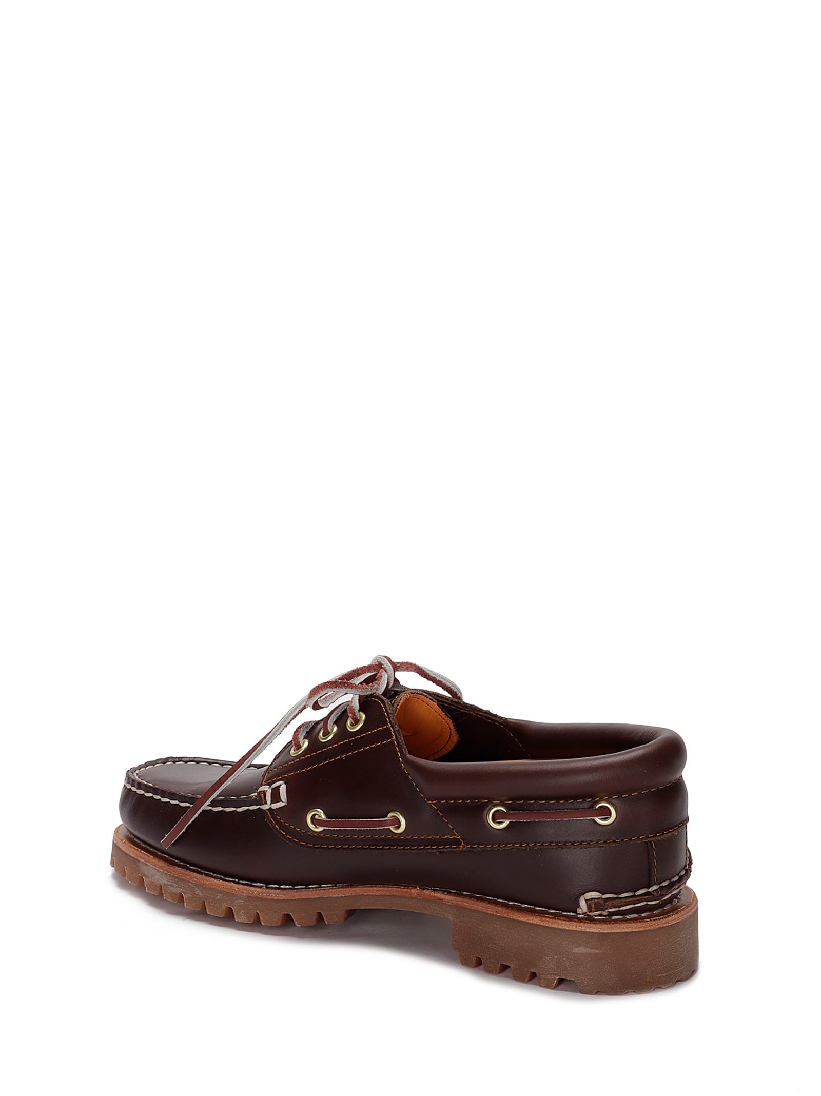 Timberland Brown Loafers With Embossed Logo On The Side And Low Block Heel In Leather Man In Orange