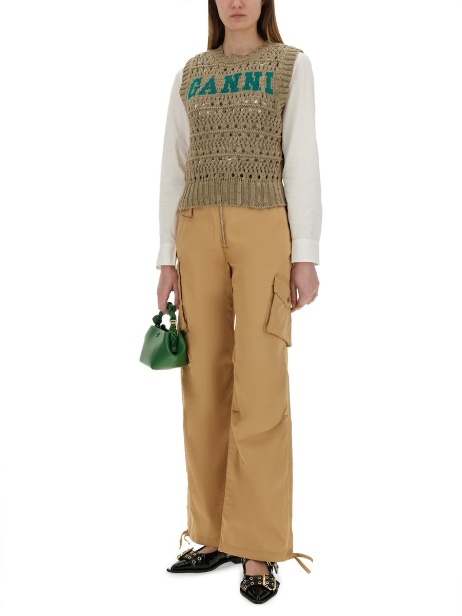 Ganni Women Cotton Twill Cargo Pants In Beige