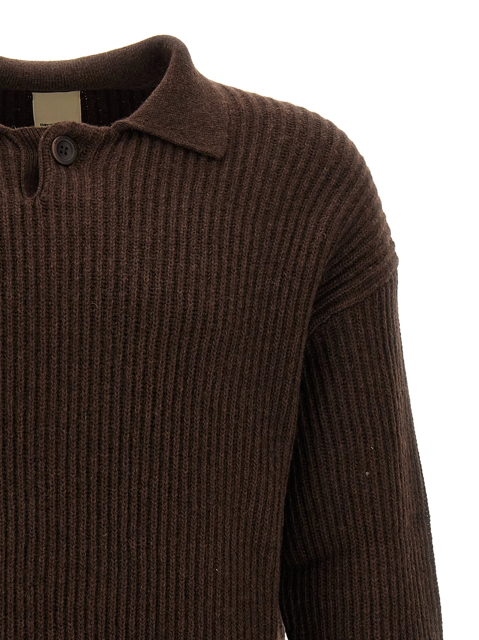 Shop Emporio Armani Ribbed Sweater In Brown