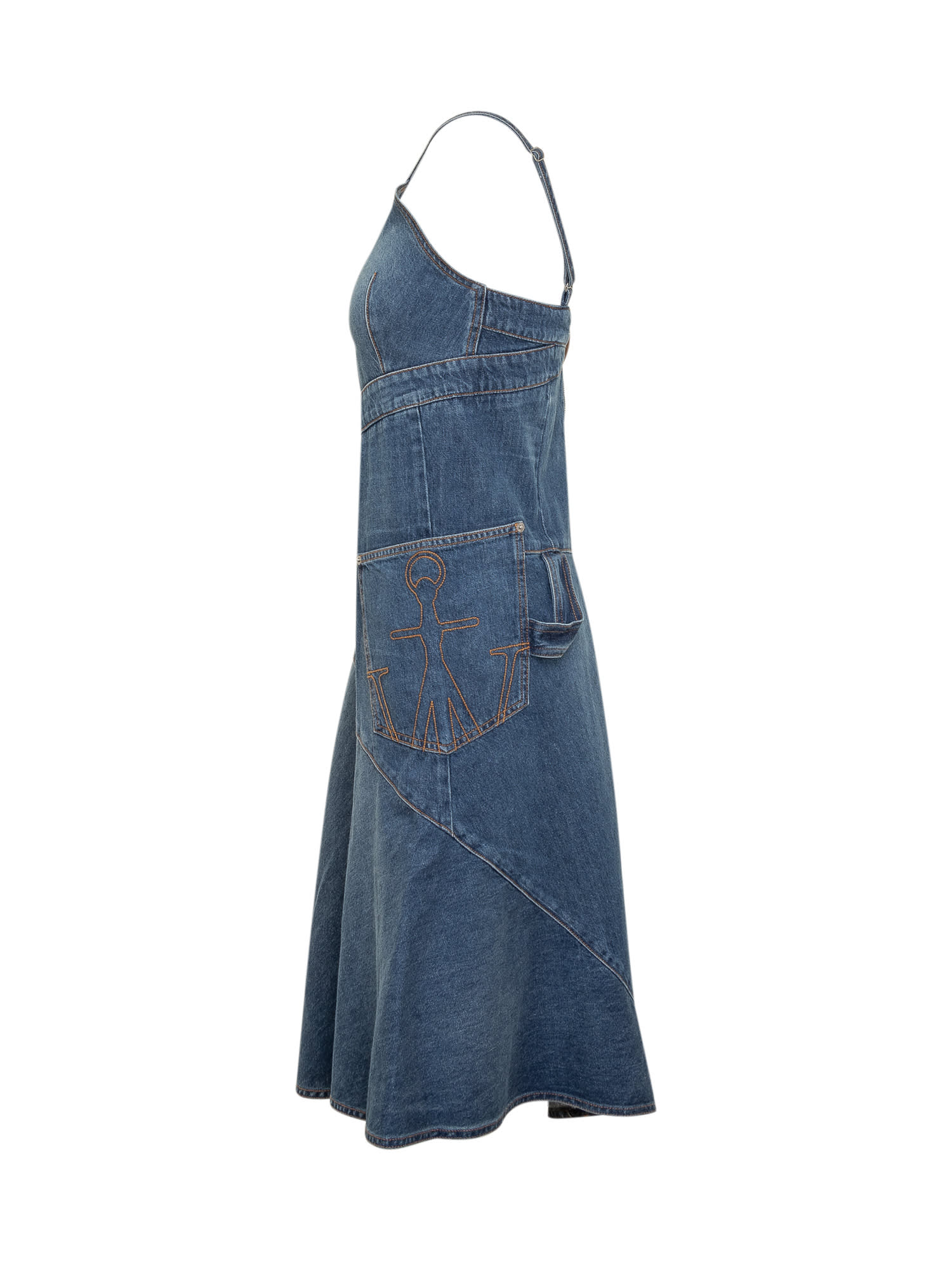 Shop Jw Anderson Twisted Strappy Denim Dress In Light Blue