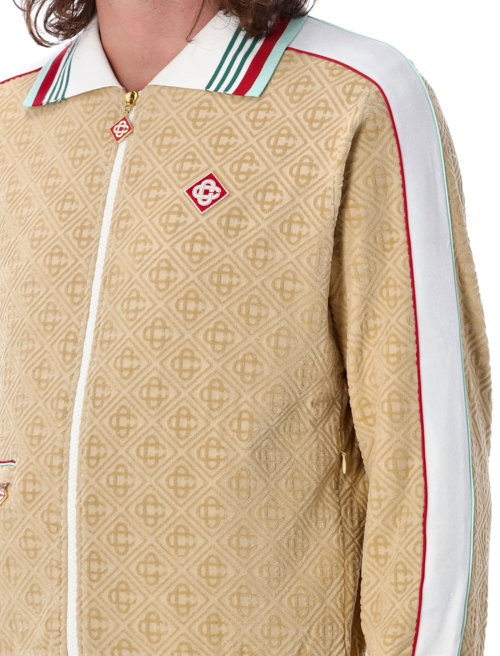 Casablanca Monogram-Jacquard Velour Zip-Up Jacket