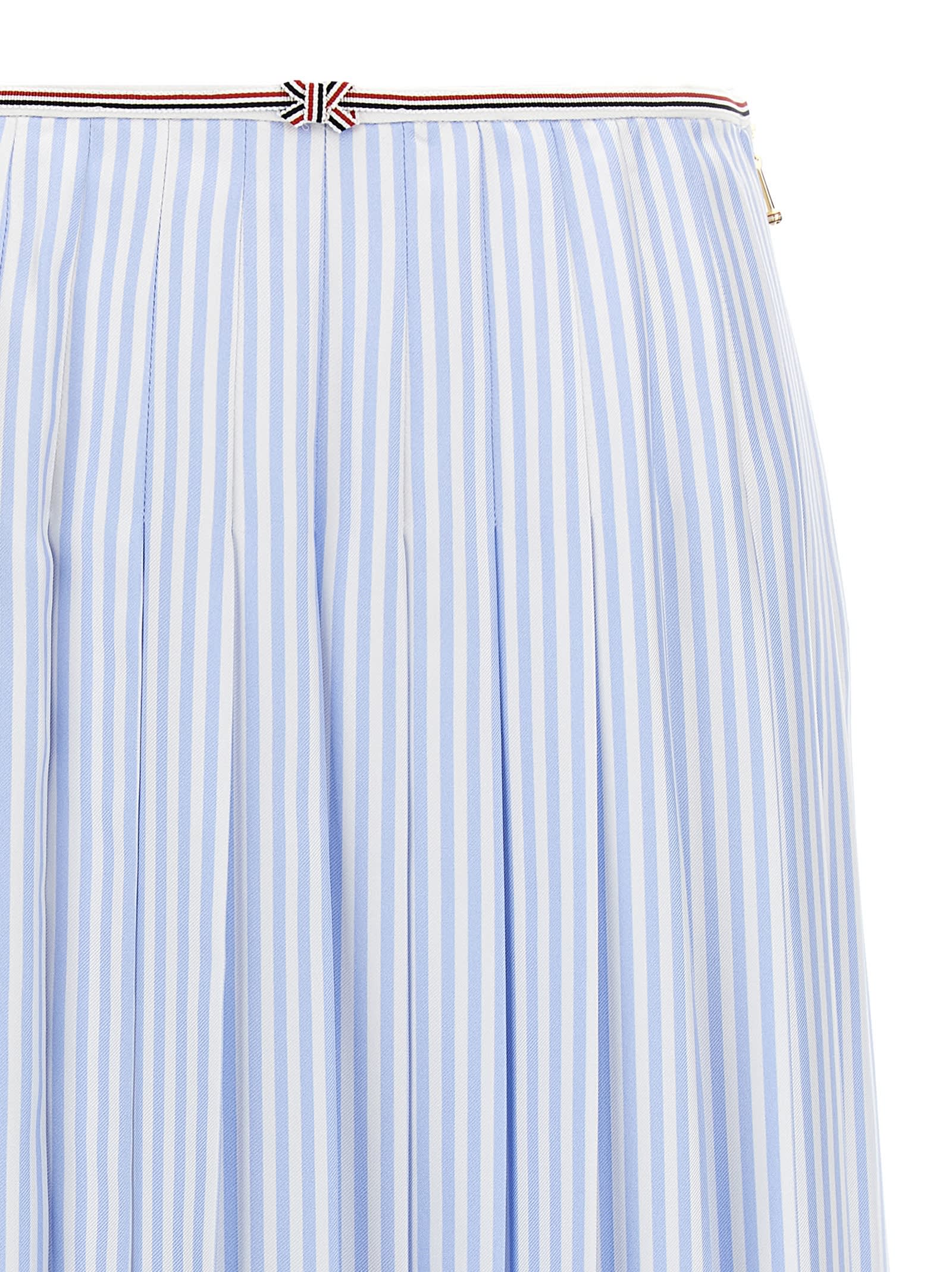 Thom Browne Awning Striped Poplin Funmix Pleated Skirt In Blue