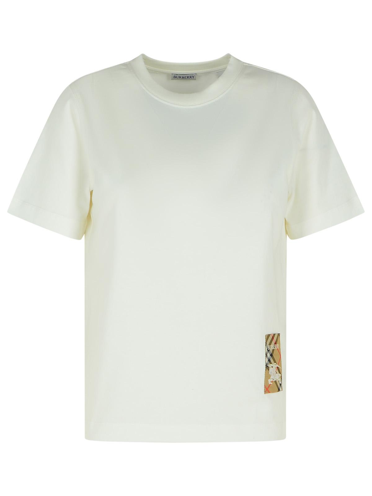 Burberry Cotton T-shirt With Check Application In Chalk