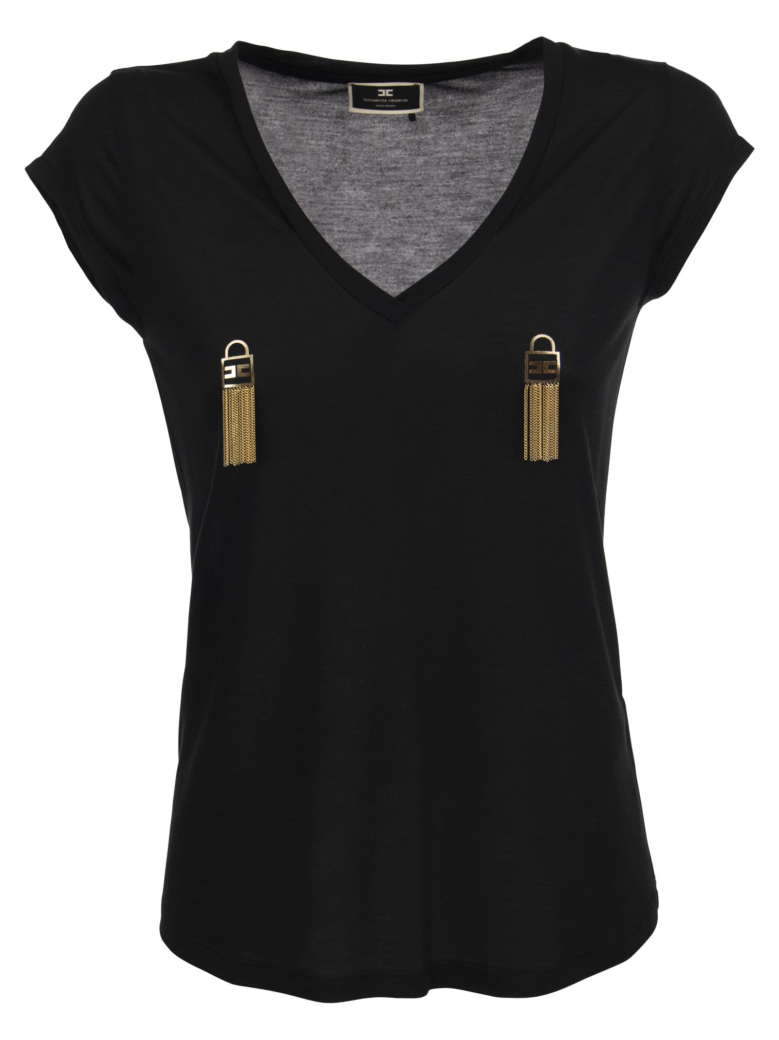 Elisabetta Franchi Short-sleeved T-shirt With Gold Padlocks