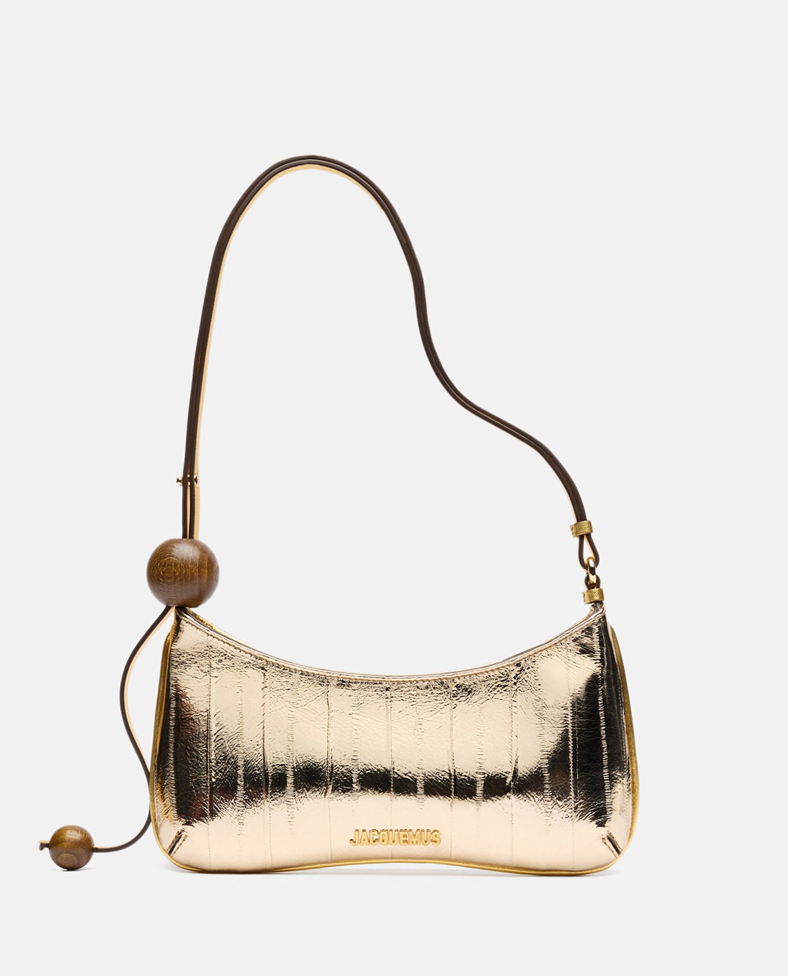 Shop Jacquemus Le Bisou Perle Leather Shoulder Bag In Golden