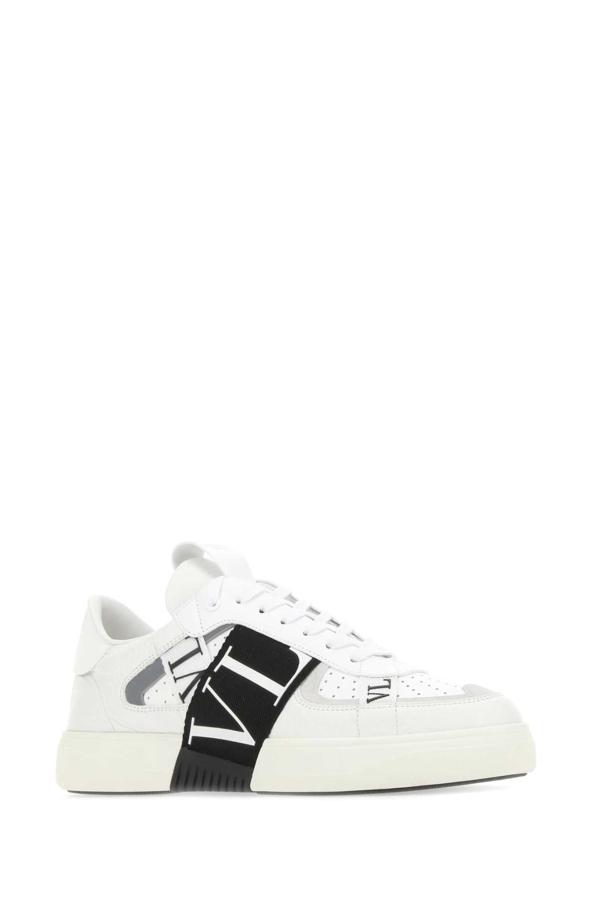 Shop Valentino White Leather Vl7n Sneakers In 24p