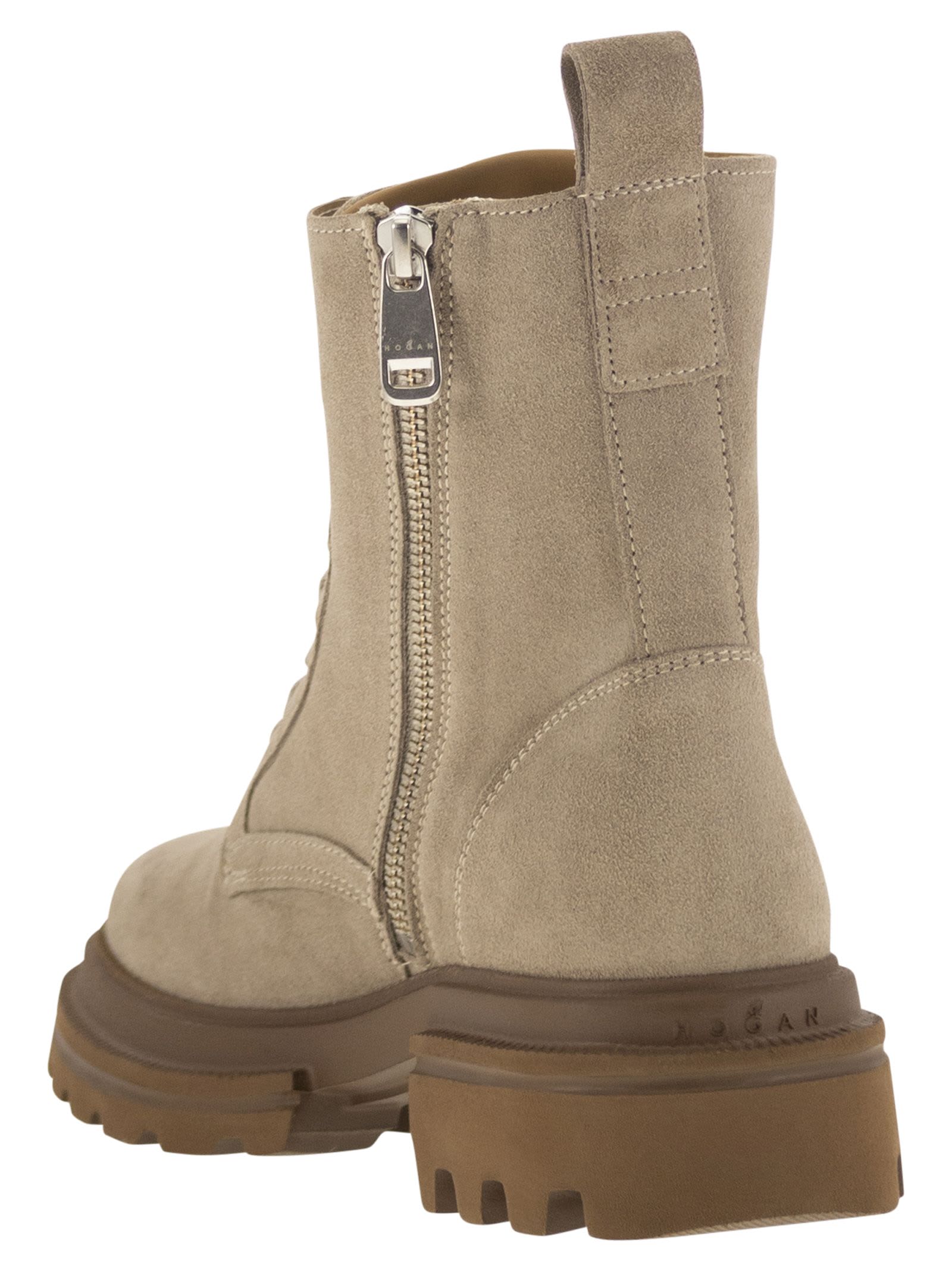 Shop Hogan H674 - Suede Lace-up Boot In Beige
