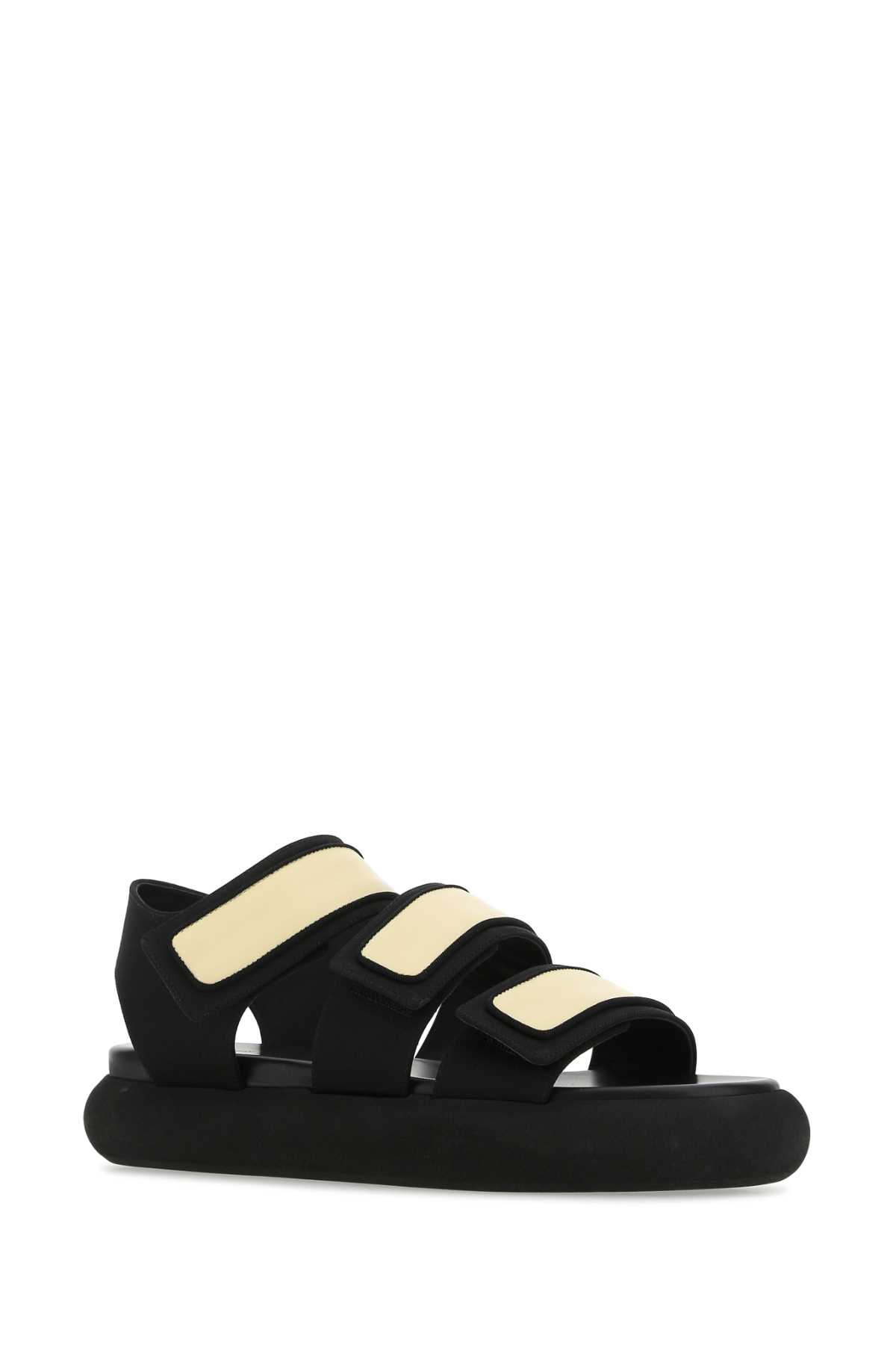 Shop Neous Two-tone Fabric And Leather Octans Sandals In Banana Black