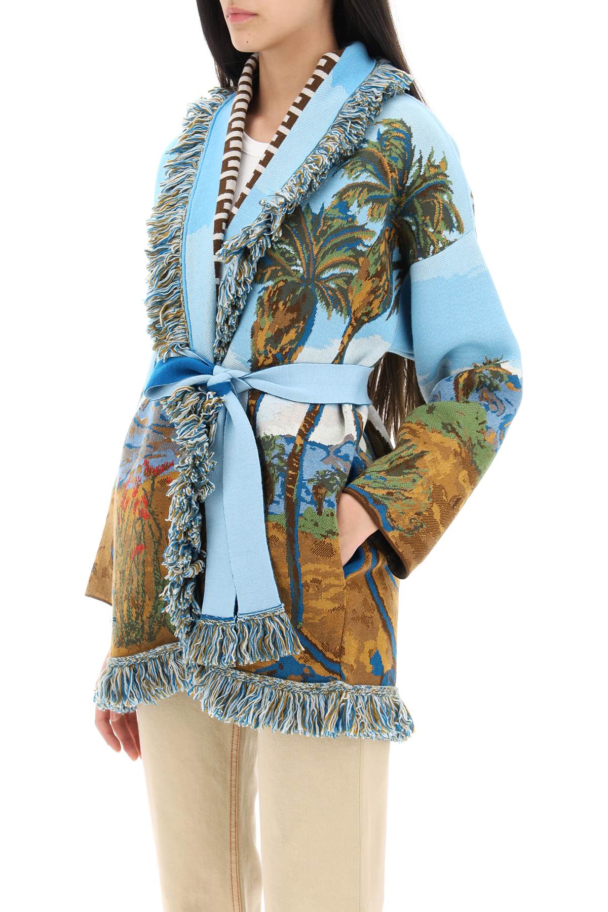 Shop Alanui Cotton Wool Silk Wrap Cardigan In Multicolor