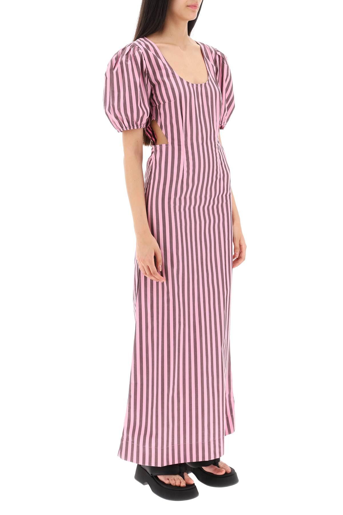 Shop Ganni Striped Maxi Dress With Cut-outs In Bonbon (pink)