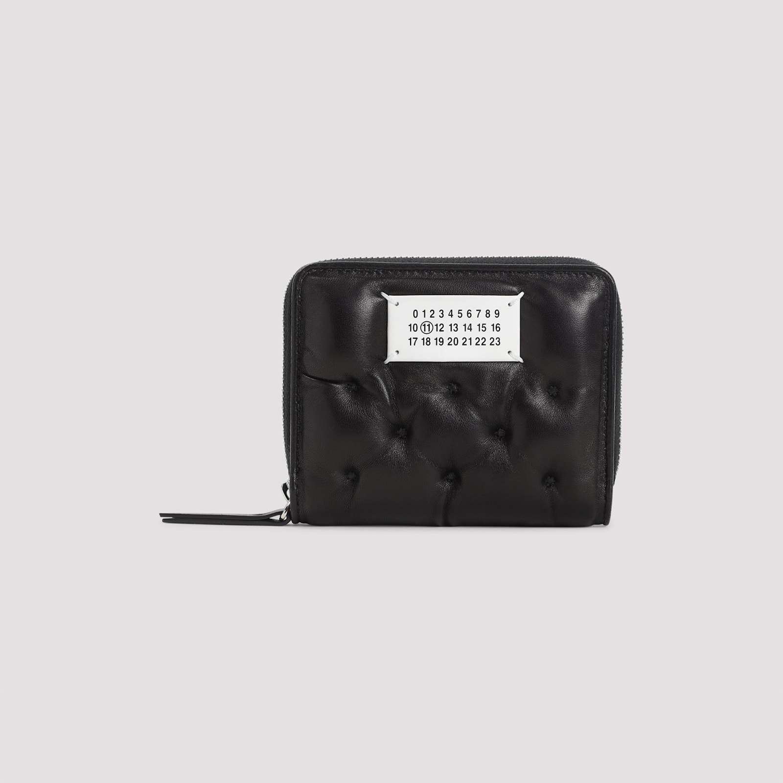 Maison Margiela Quilted Black Leather Zip Wallet With Contrasting Label In Black