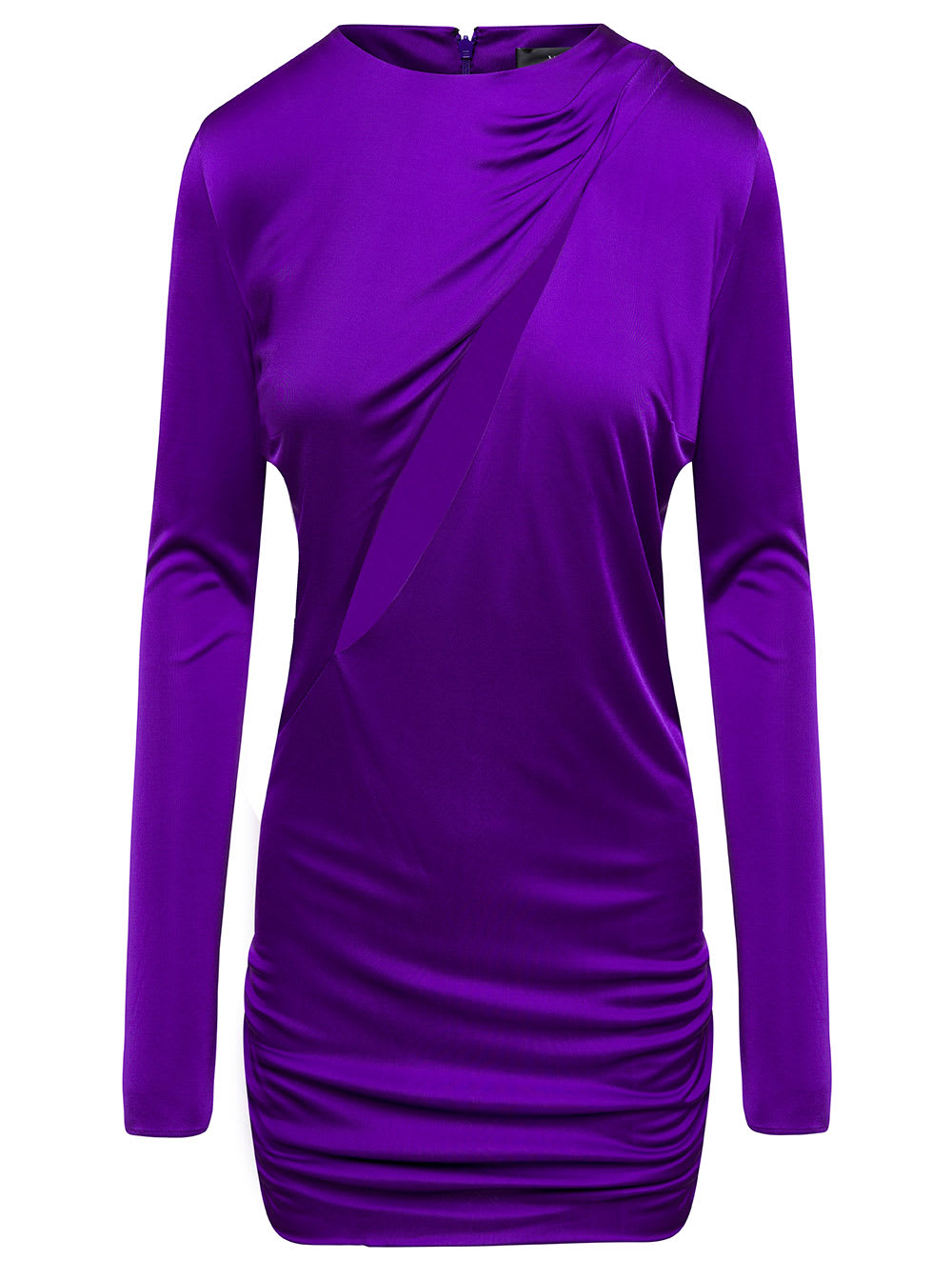 VERSACE PURPLE MINIDRESS WITH CUT-OUT DETAILING SATIN EFFECT IN VISCOSE WOMAN