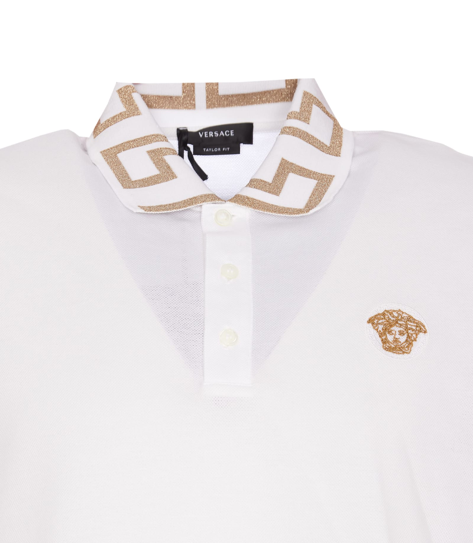 Shop Versace Greca Polo In White