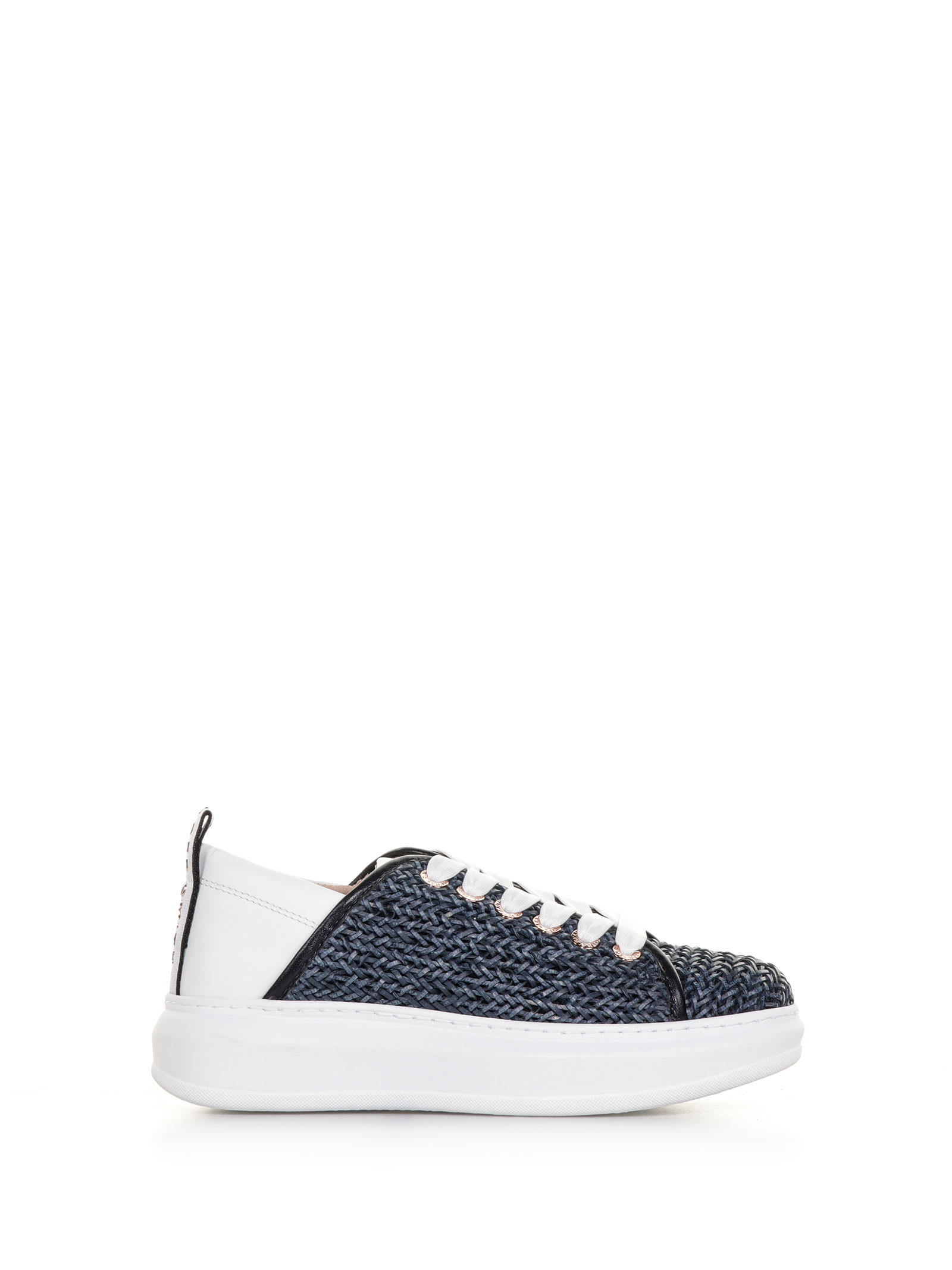 Alexander Smith Leather Sneakers With Woven Motif In Blu