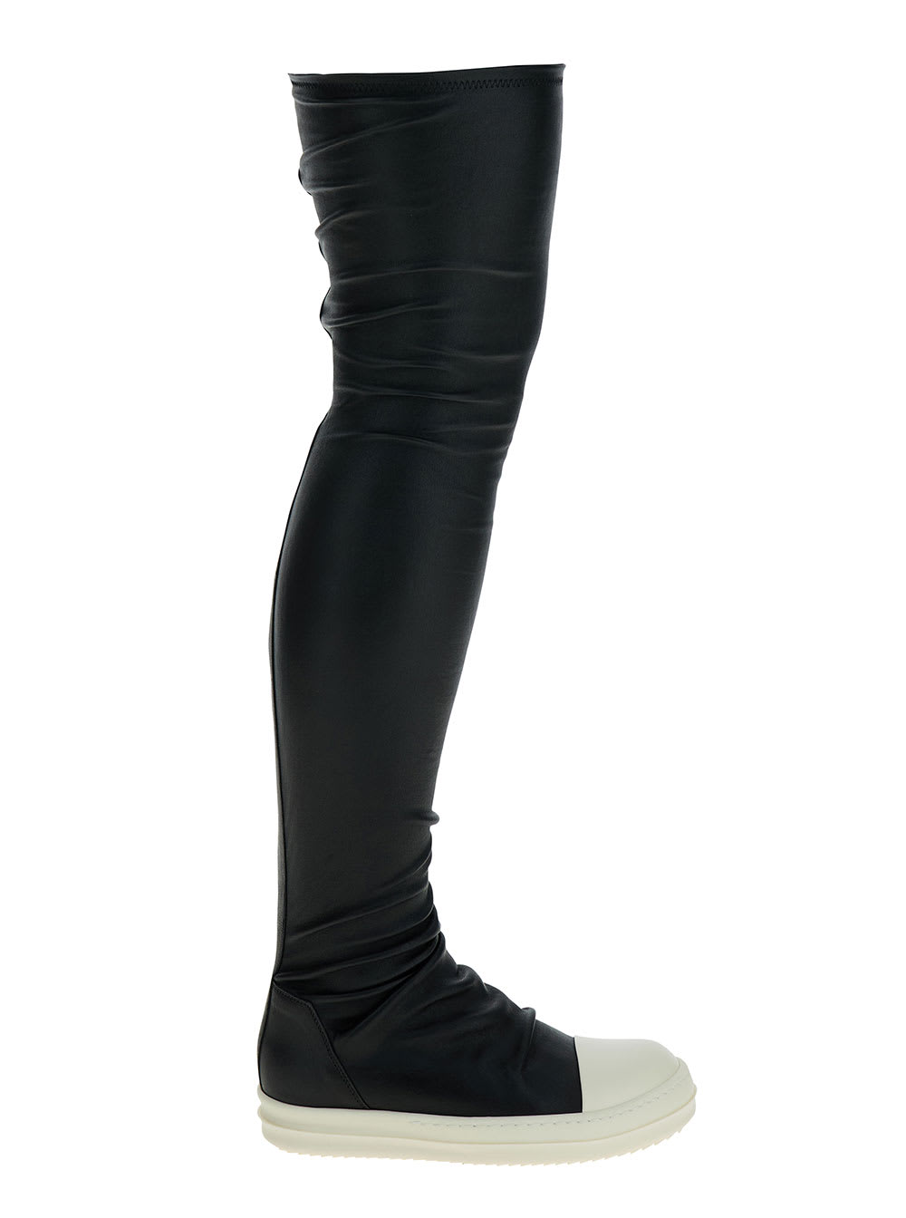 Shop Rick Owens Black Knee-high Sneakers With Platform In Leather Woman In White