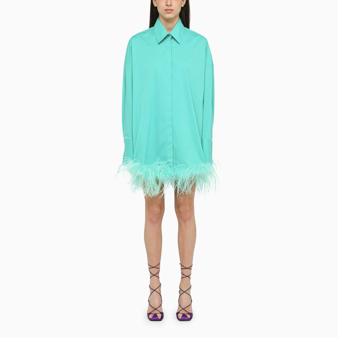 GIUSEPPE DI MORABITO TURQUOISE CHEMISIER DRESS WITH FEATHERS