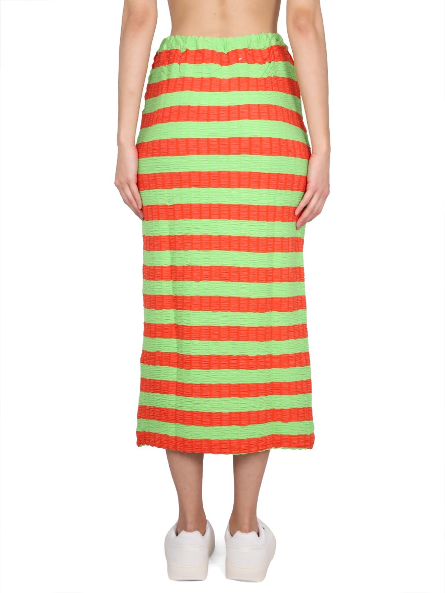 Sunnei Curled Striped Midi Skirt In Multicolour