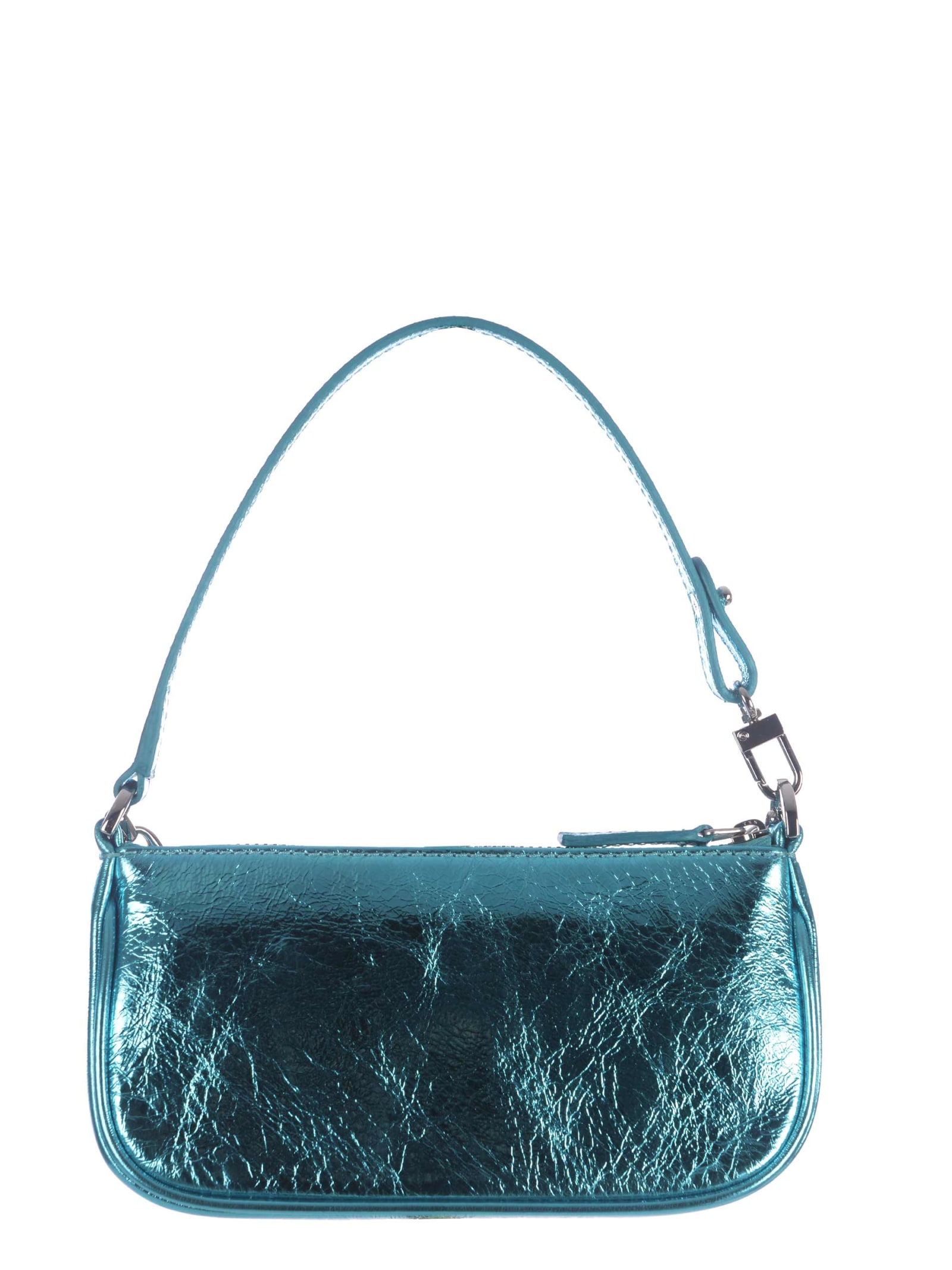Shop By Far Bag  Mini Rachel In Metallic Leather In Azzurro