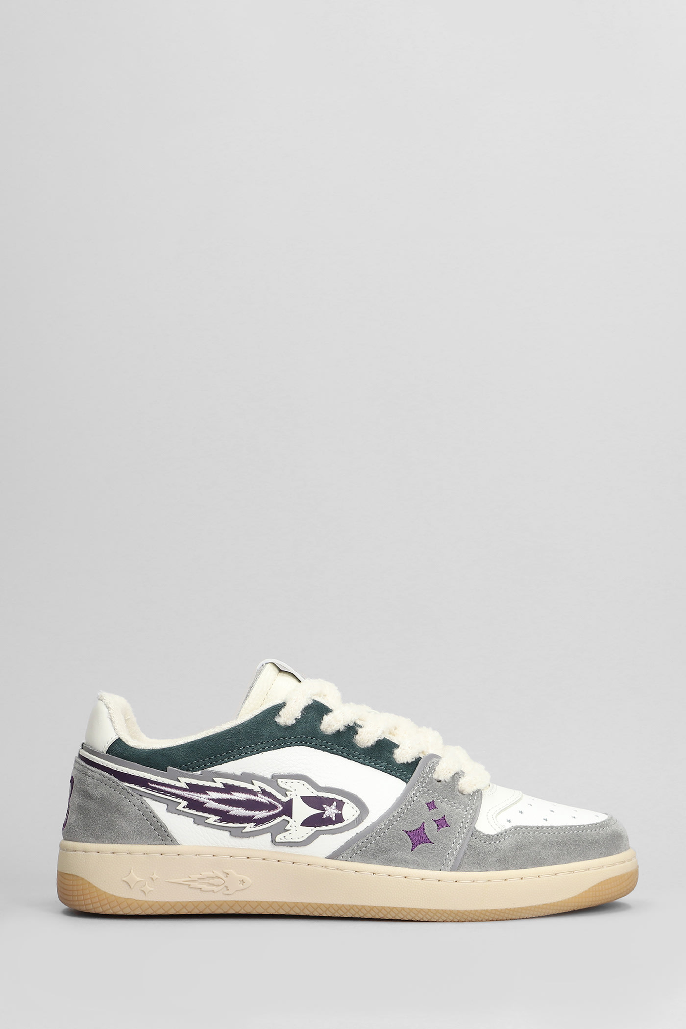 Egg Rocket Sneakers In Grey Suede And Leather