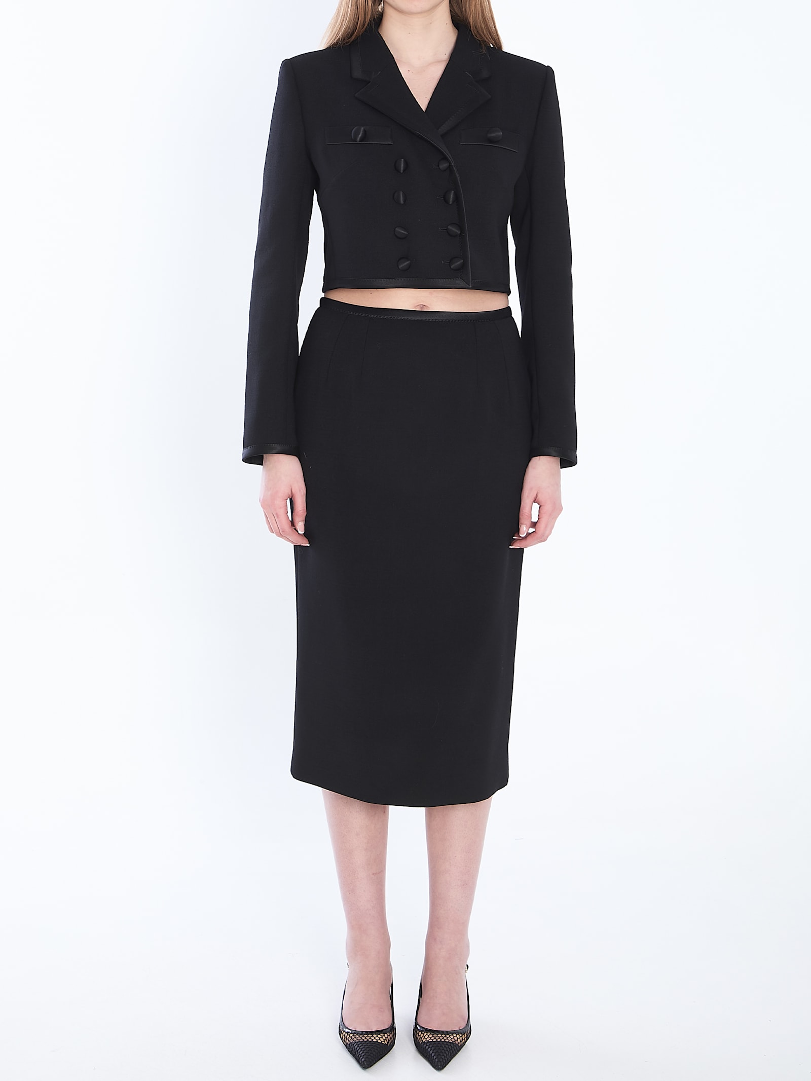 Dolce & Gabbana Gabardine Virgin-wool Midi Skirt In Nero