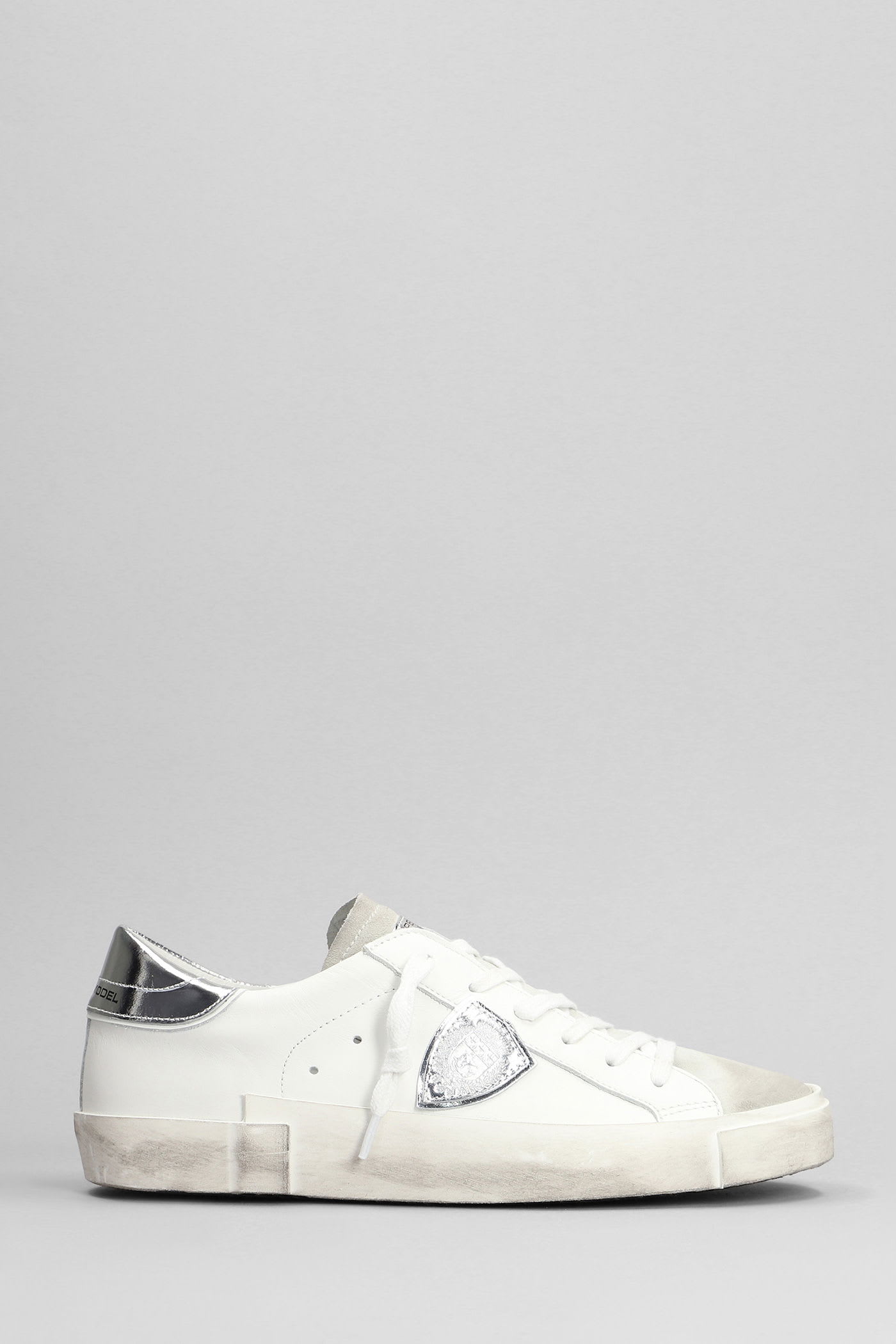 Philippe Model Prsx Low Sneakers In White Suede And Leather In White