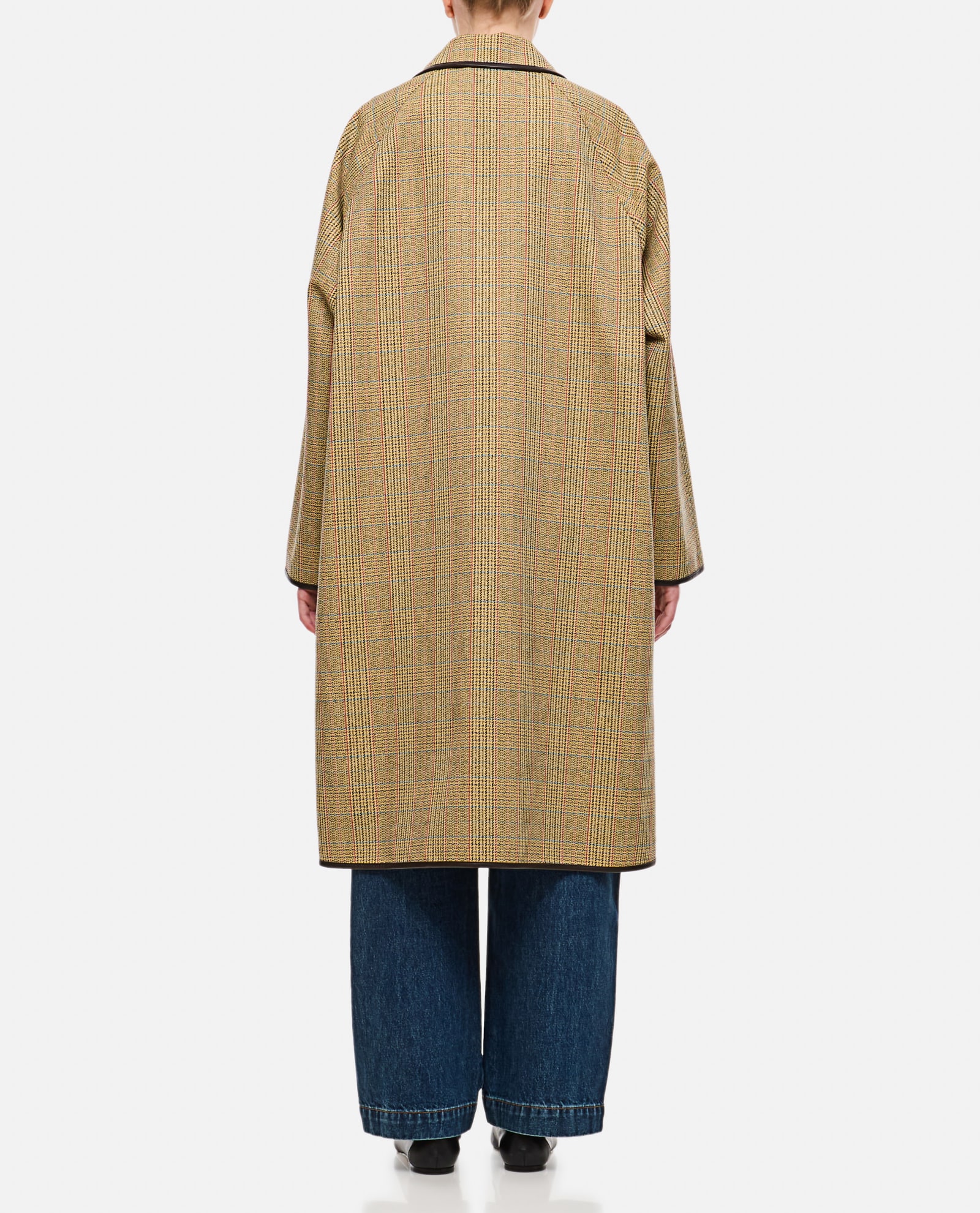 Shop Bottega Veneta Wool Distorted Prince Of Wales Coat In Beige