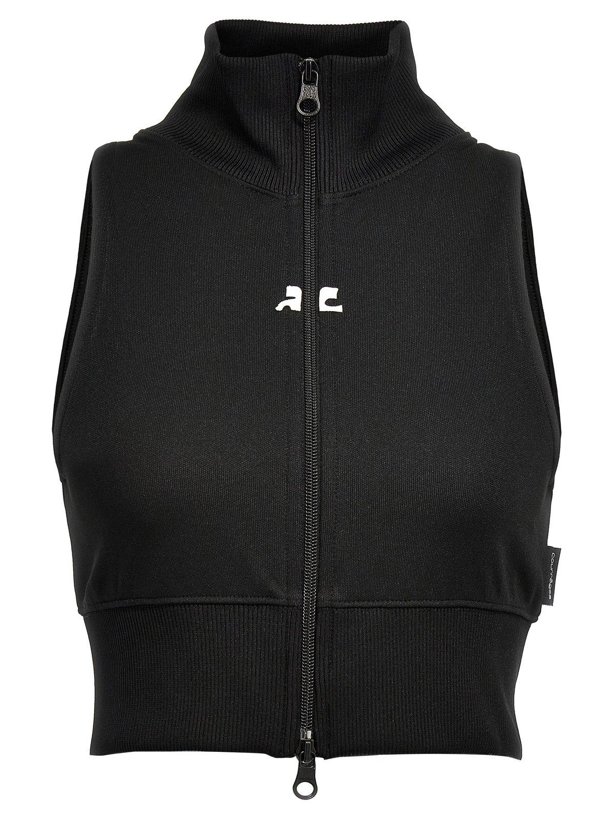 Shop Courrèges Interlock Tracksuit Cropped Vest In Black