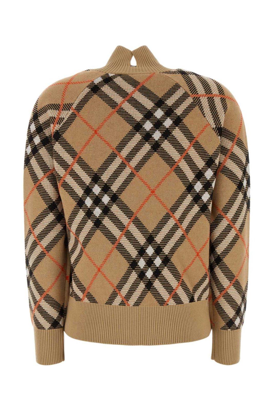 Shop Burberry Check Pattern Zip-up Cardigan In Beige