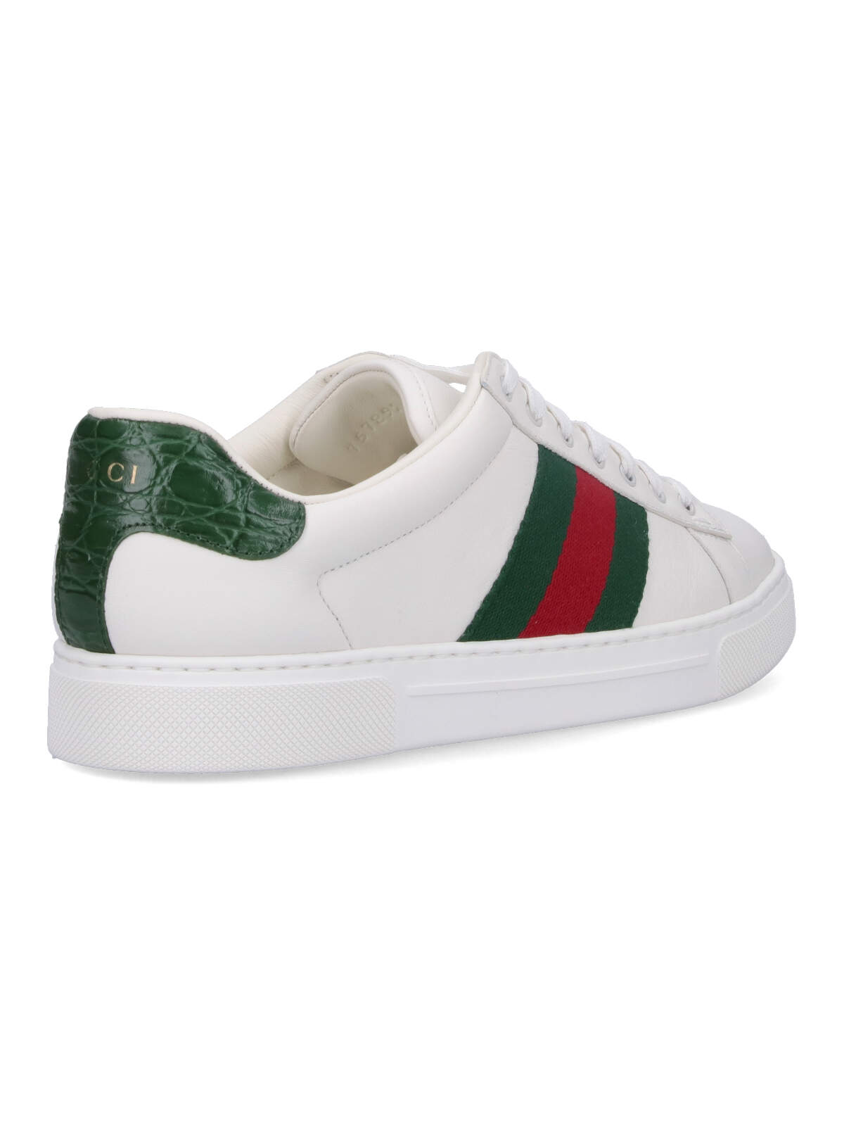 Gucci Ace Leather Sneakers With Lateral Web Band In White
