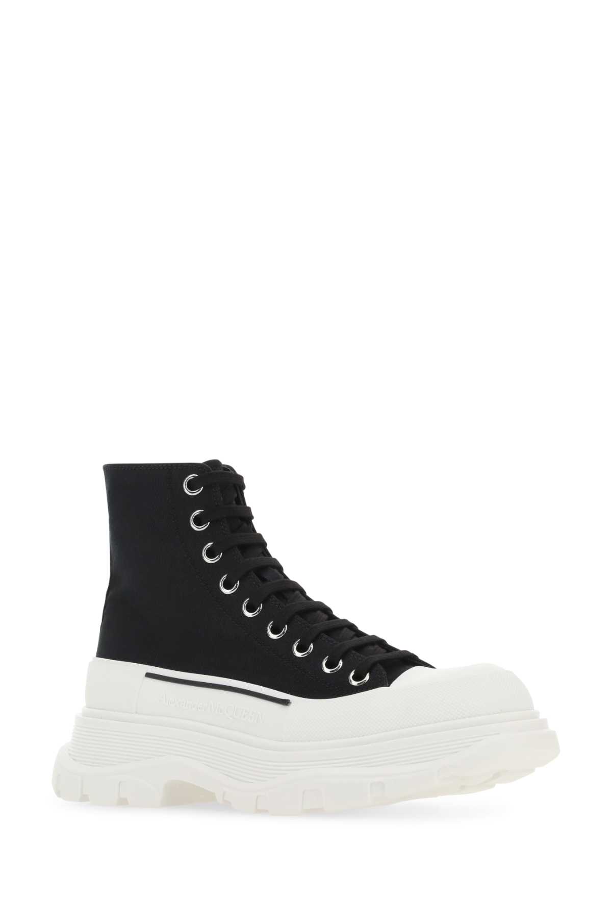 Shop Alexander Mcqueen Black Canvas Tread Slick Sneakers In 1070