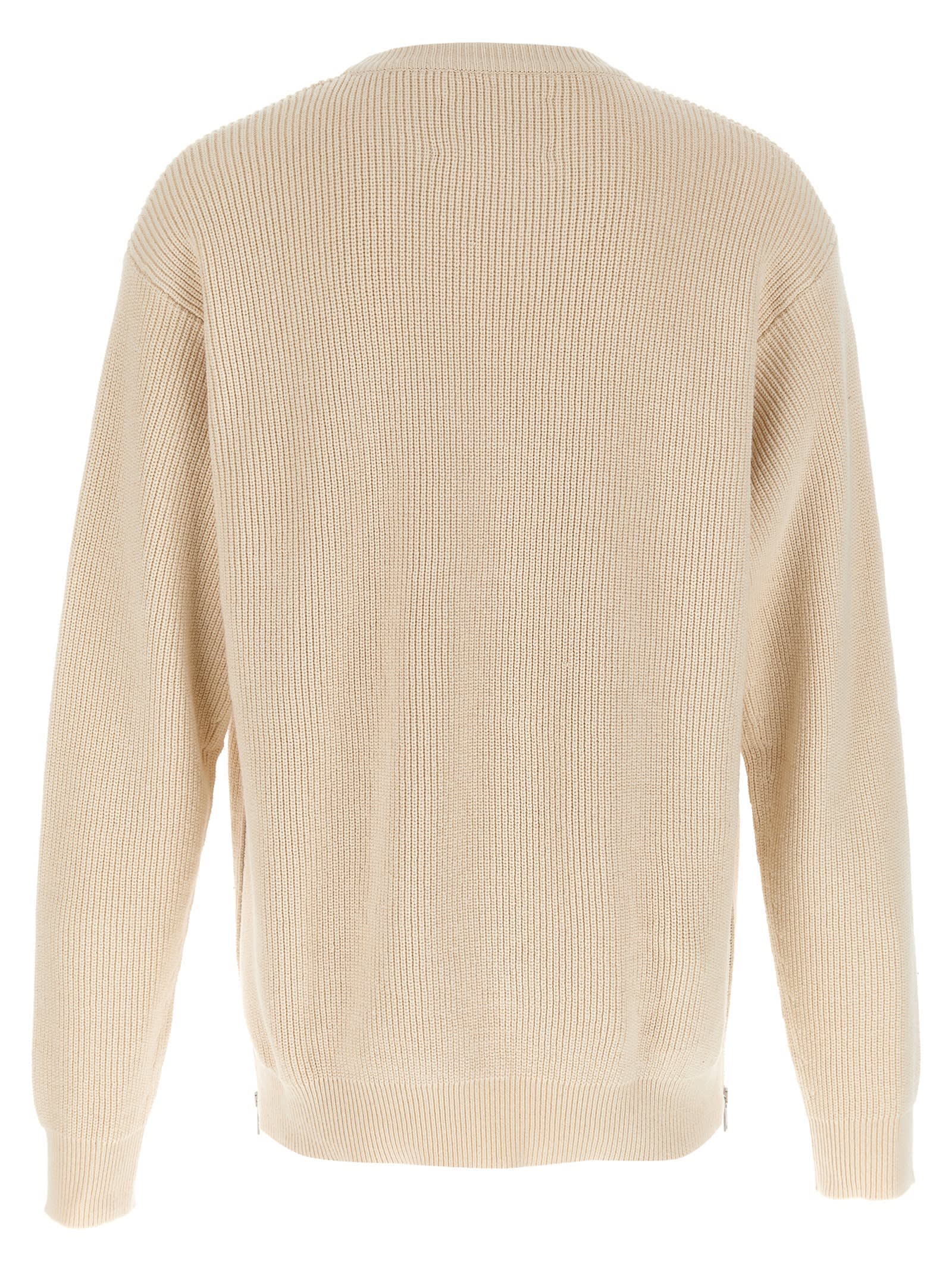 Jil Sander Crew Neck Sweater Side Zipper In Beige